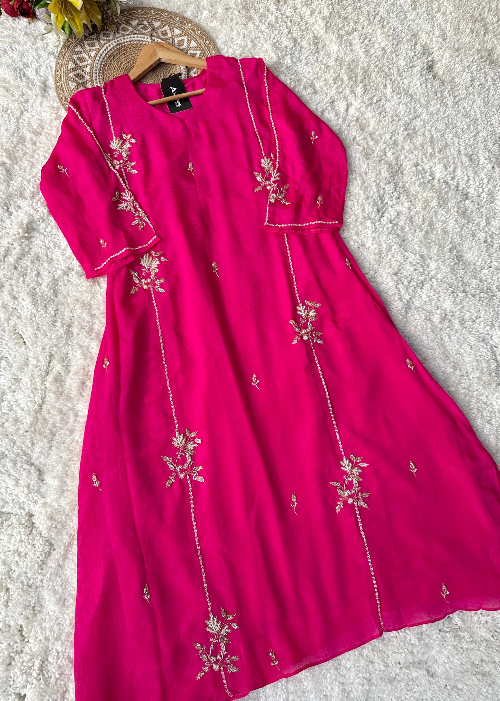 “Noor” Introducing Royal Blue & Hot Pink Heavy Handwork Chinnon A Line Suit