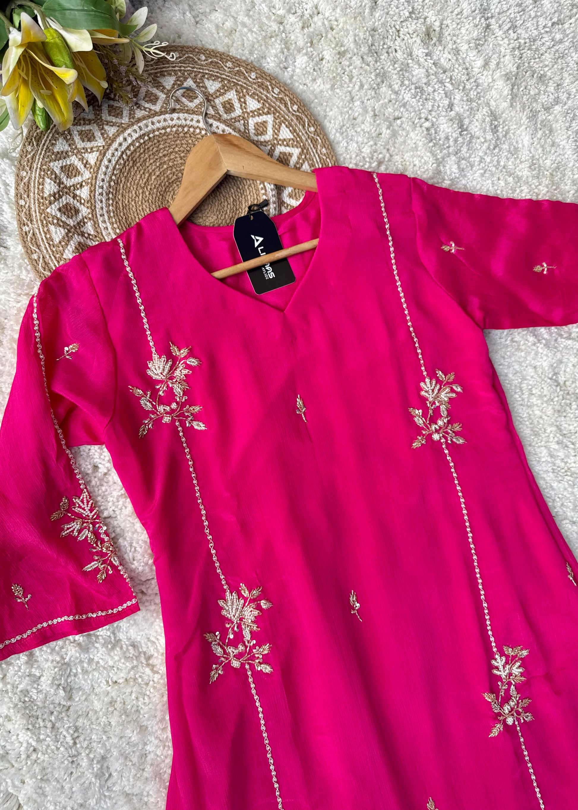 “Noor” Introducing Royal Blue & Hot Pink Heavy Handwork Chinnon A Line Suit