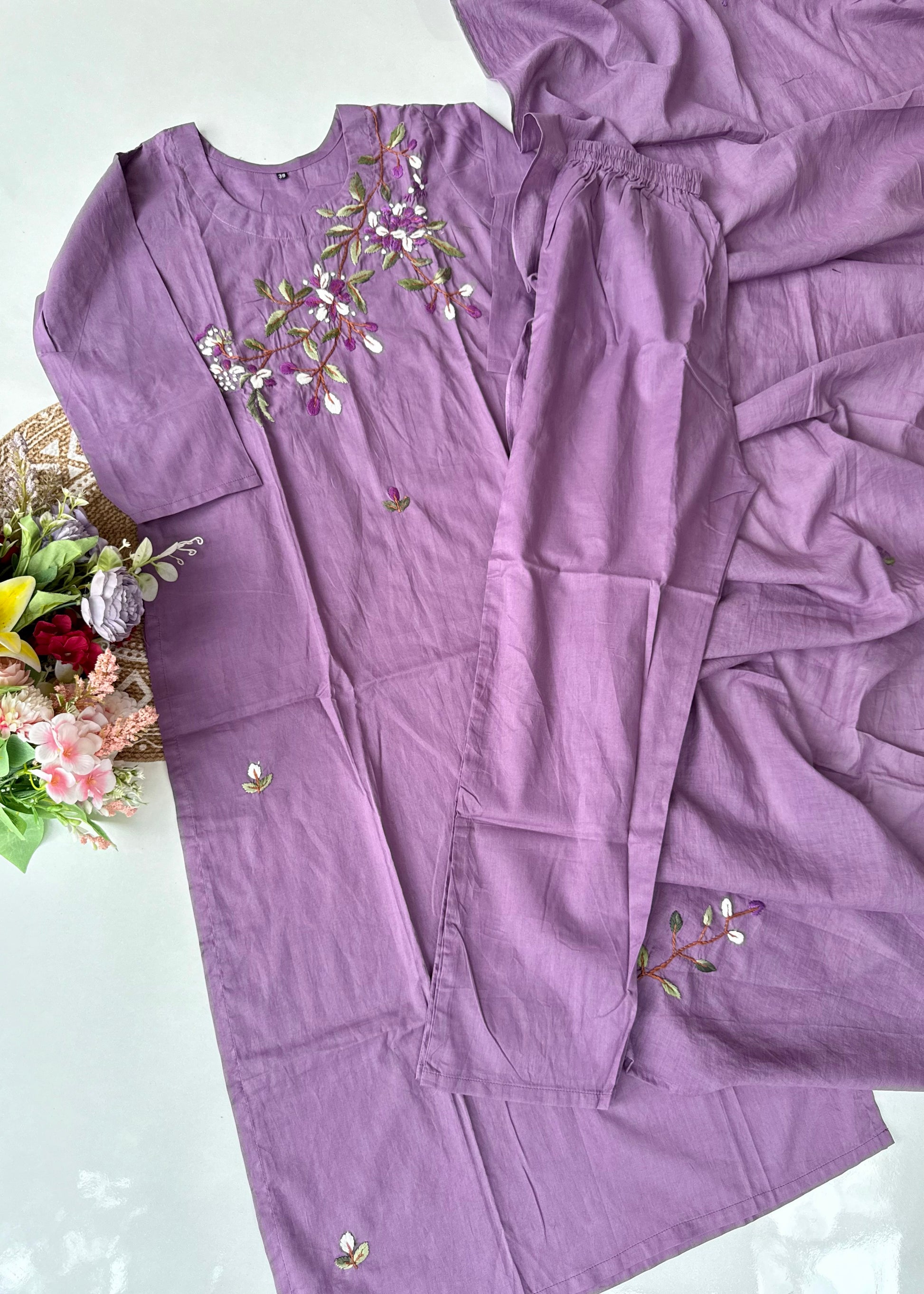 “Avnika” Premium cotton thread work kurta set