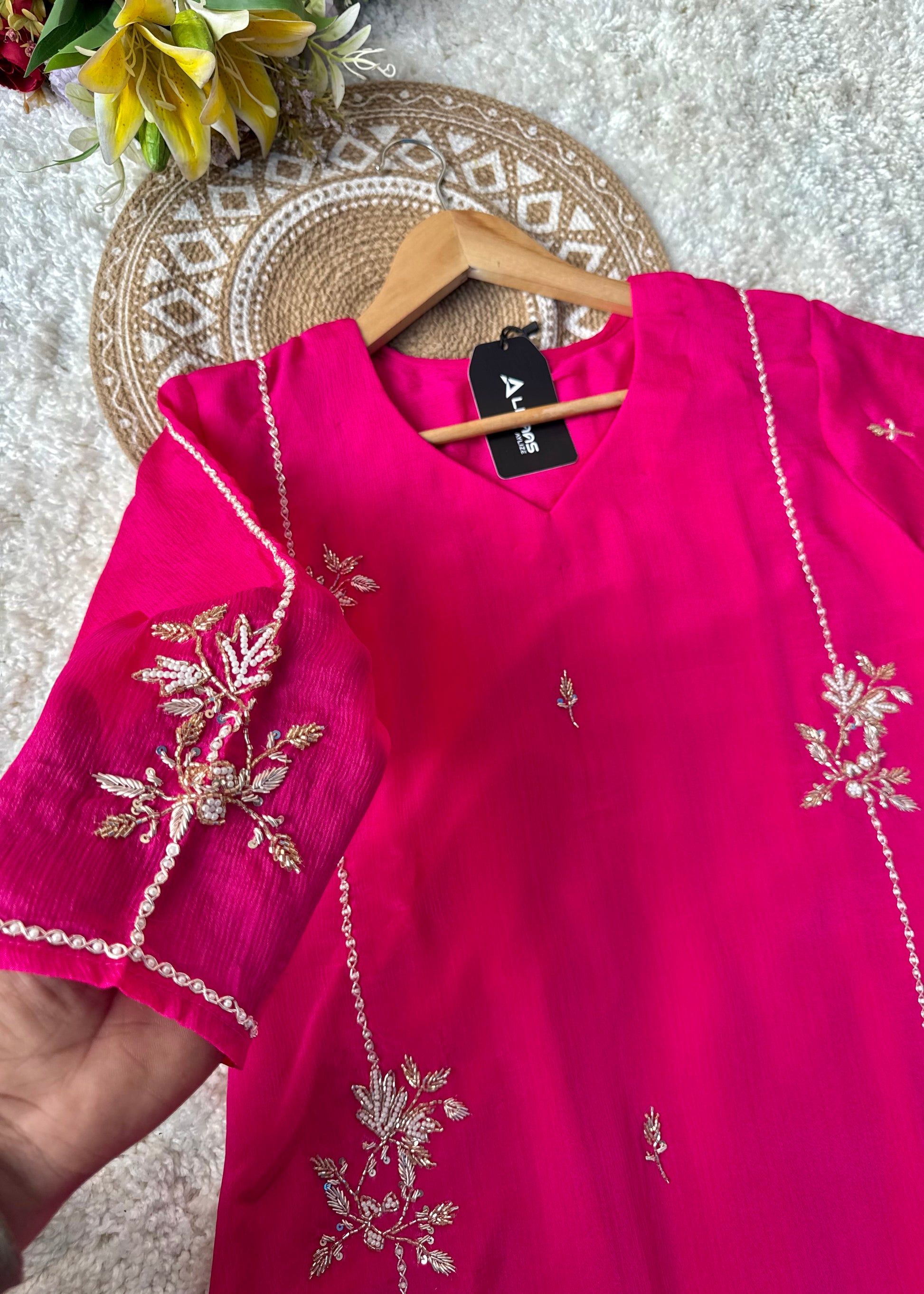 “Noor” Introducing Royal Blue & Hot Pink Heavy Handwork Chinnon A Line Suit