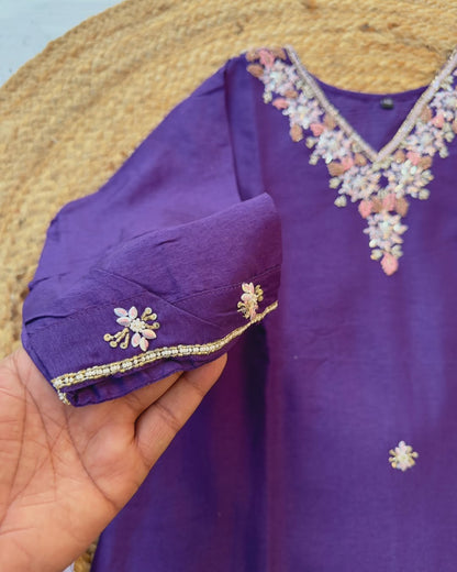 “Akansha” Purple dola silk handwork kurt set 🛍️