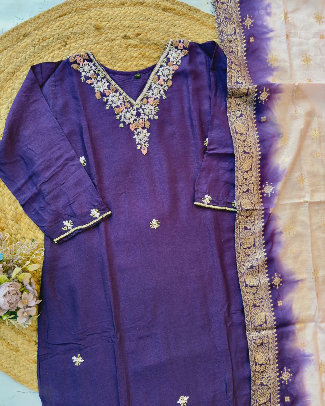 “Akansha” Purple dola silk handwork kurt set 🛍️