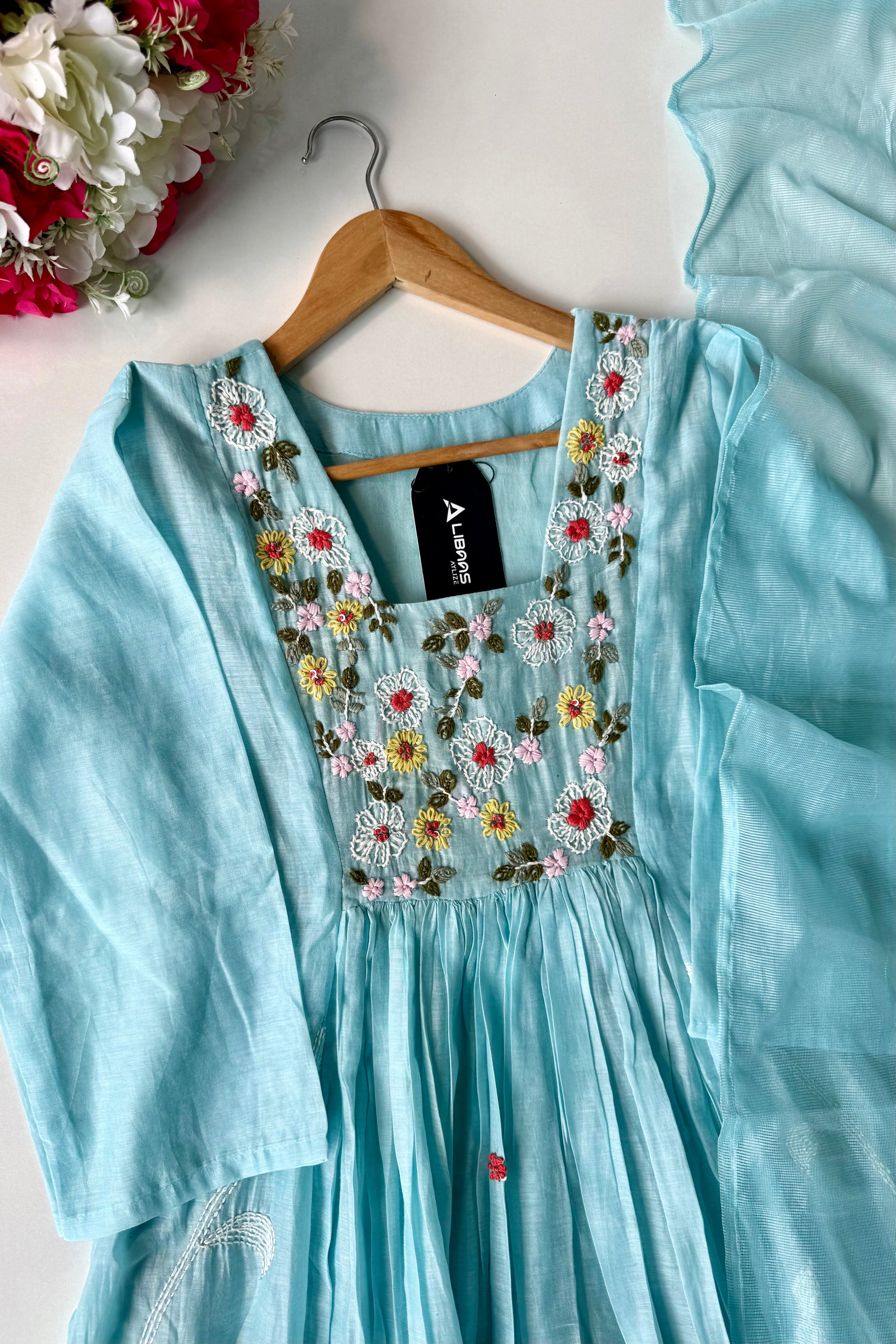 💙”Mayra – Premium Mul Chanderi A-Line Kurta Set