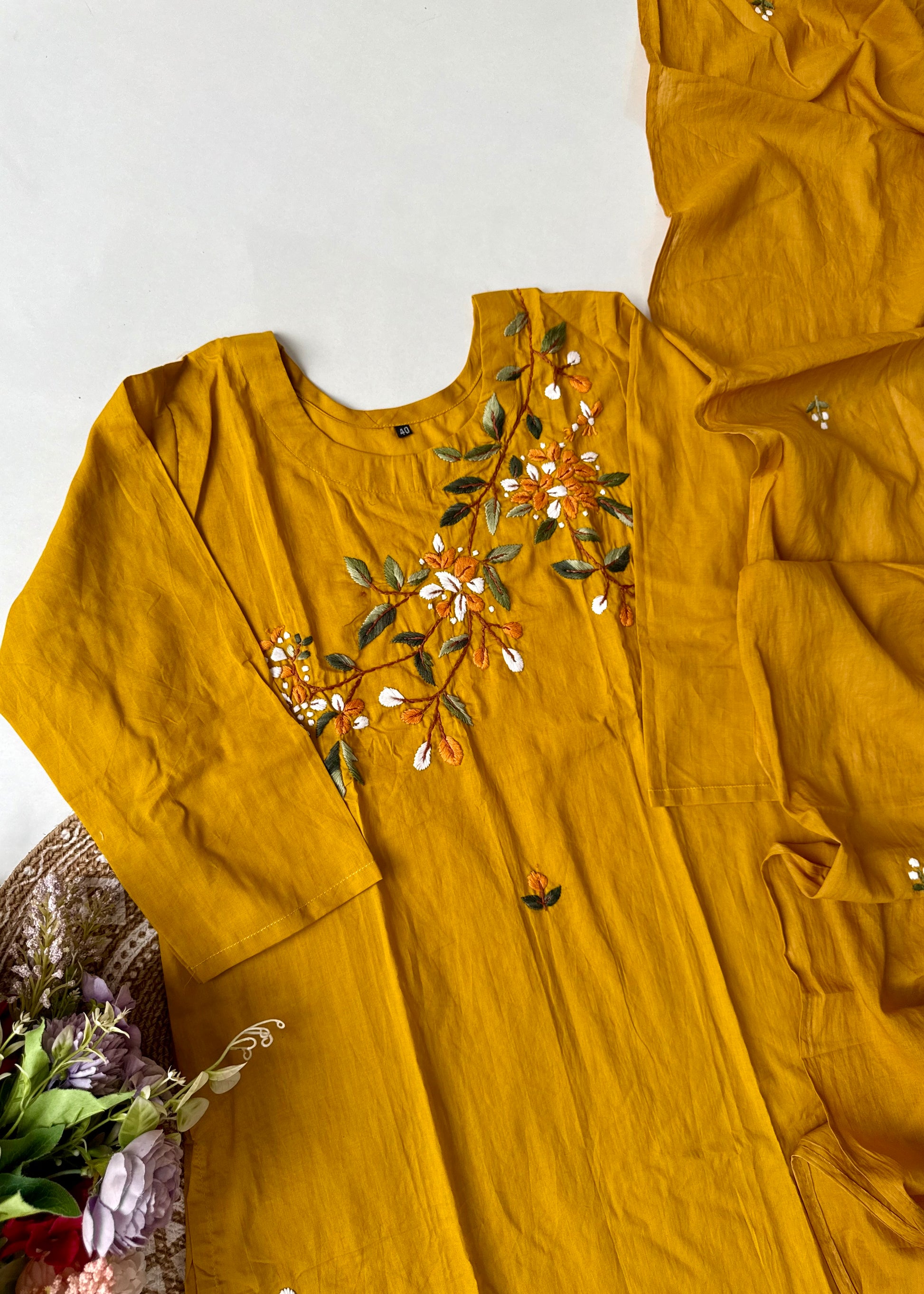 “Avnika” Premium cotton thread work kurta set