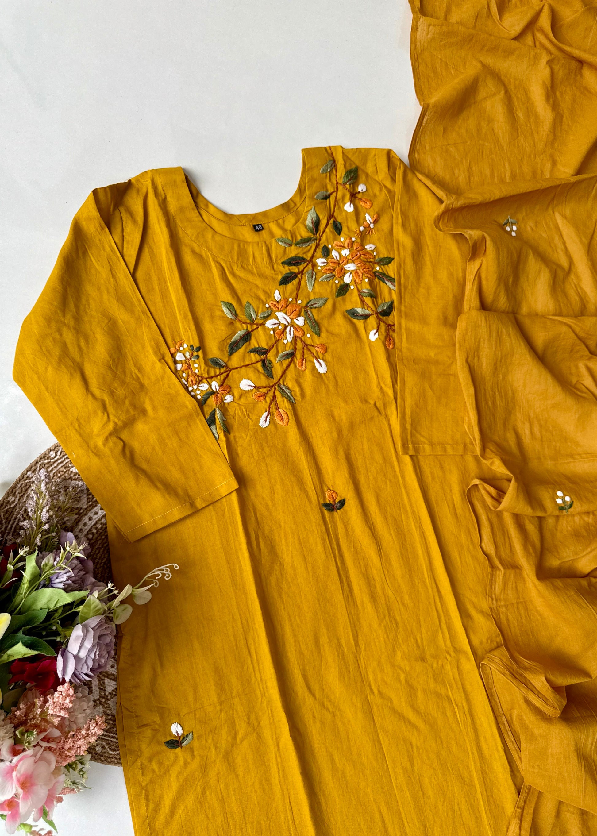 “Avnika” Premium cotton thread work kurta set