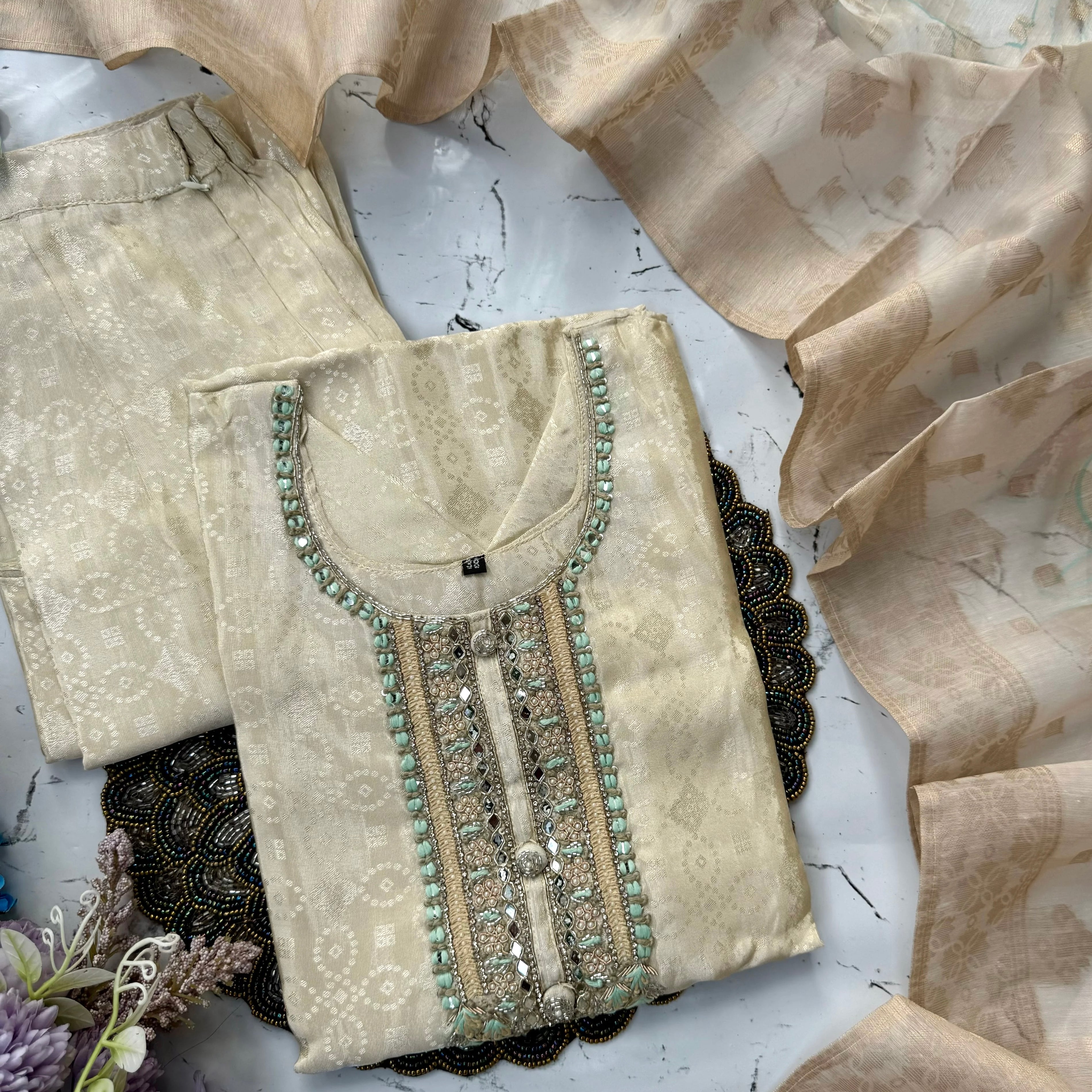 "MEGHNA" Party wear Tissue silk kurta palazzo set 🤍