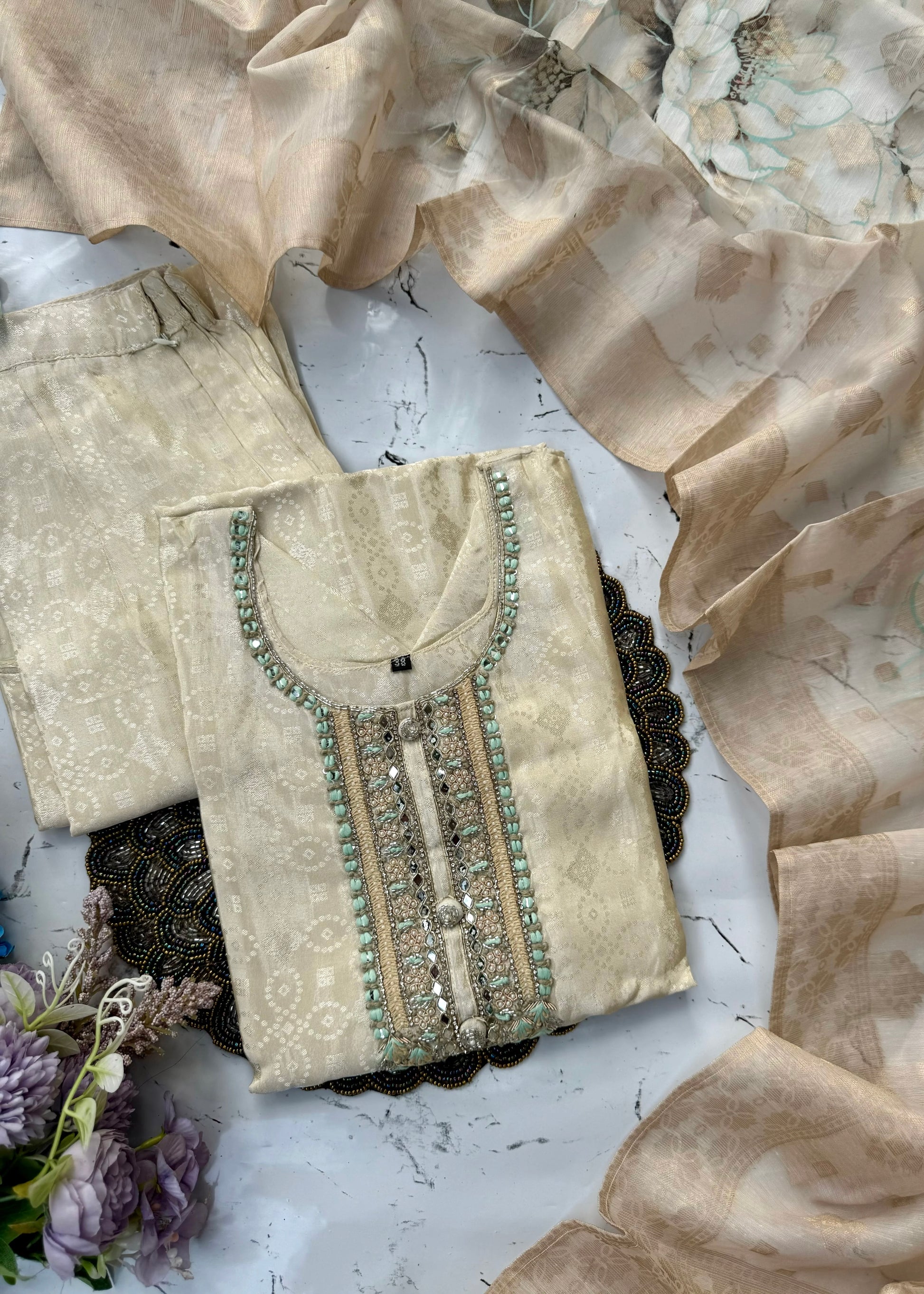 "MEGHNA" Party wear Tissue silk kurta palazzo set 🤍