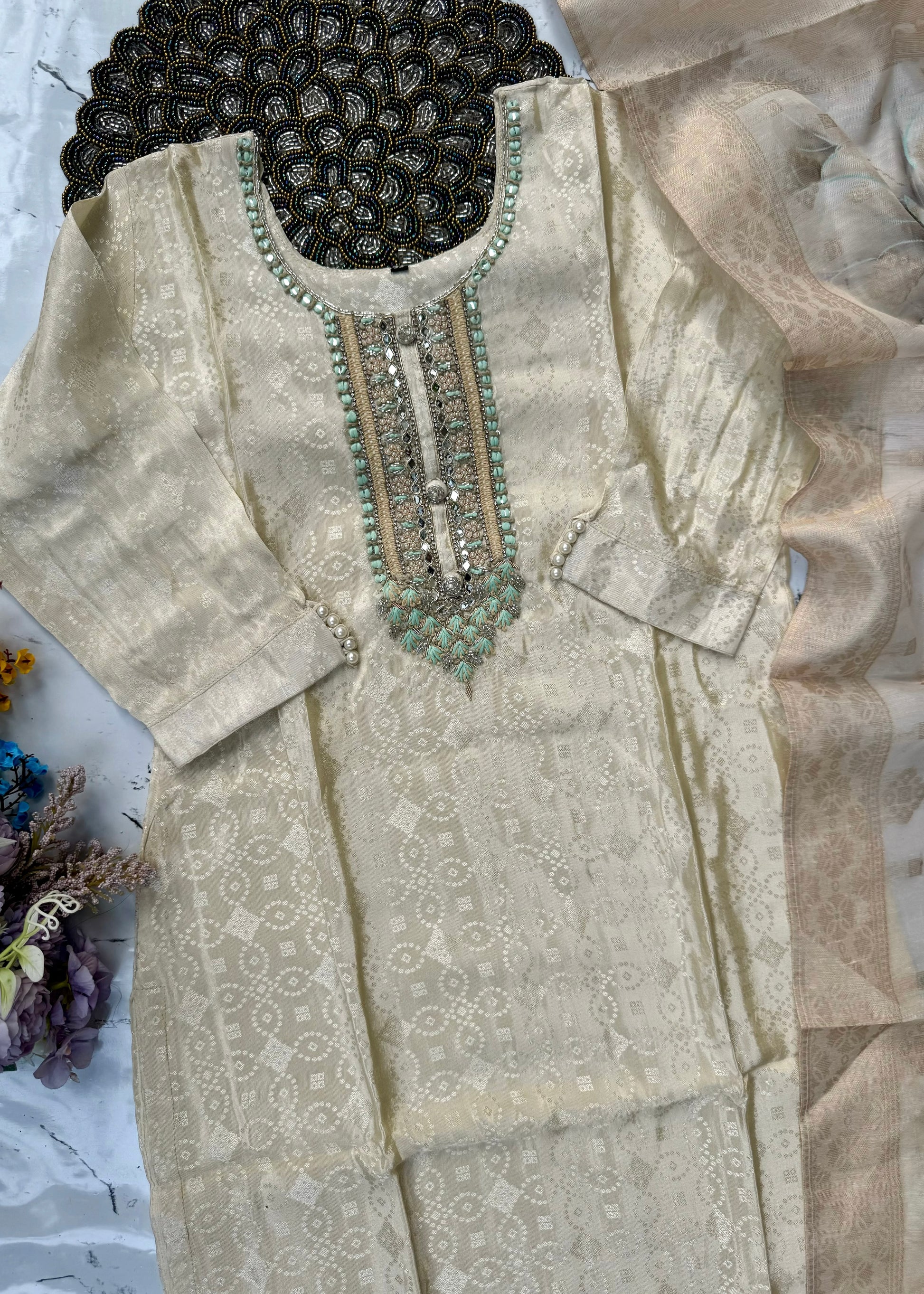 "MEGHNA" Party wear Tissue silk kurta palazzo set 🤍