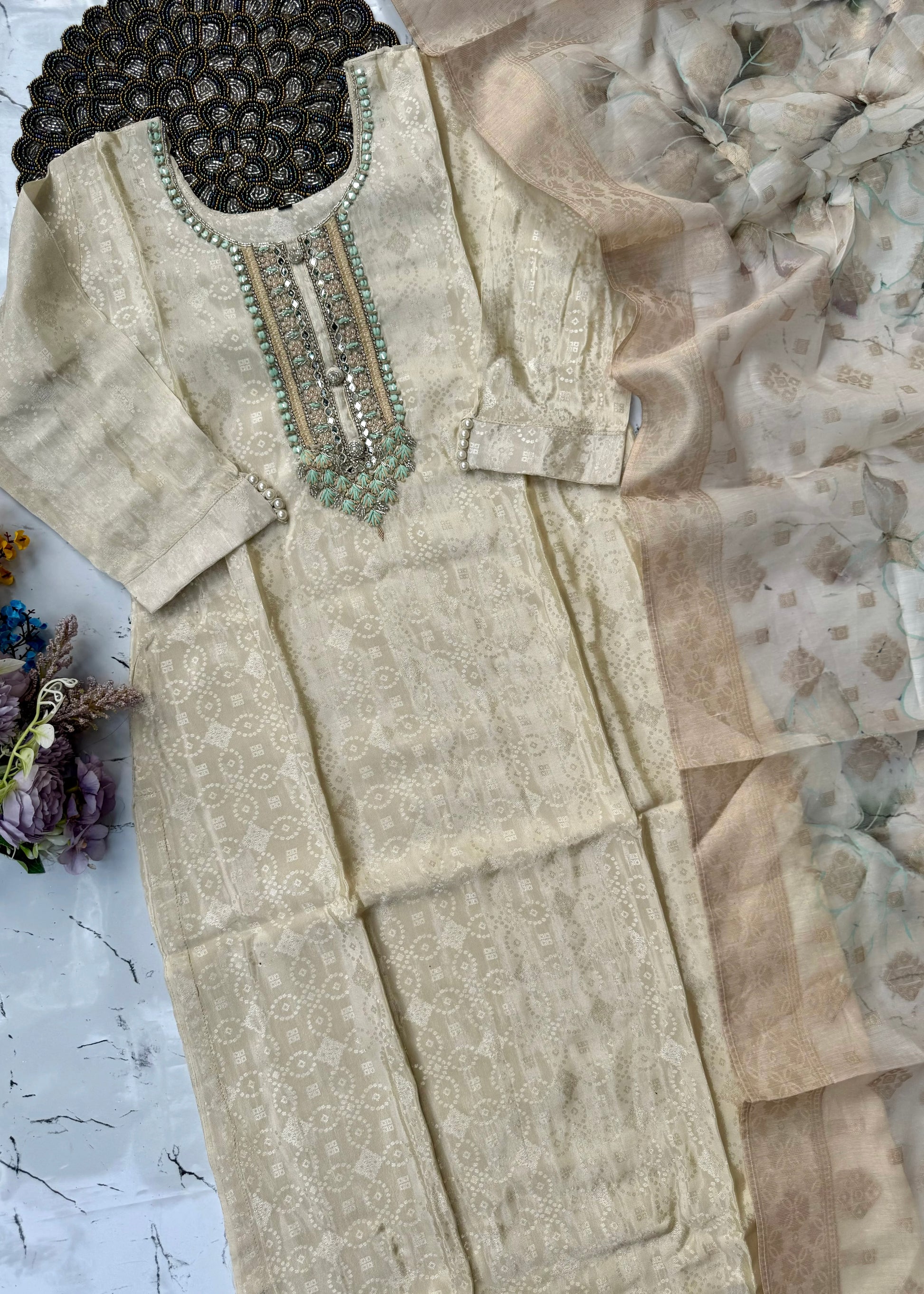 "MEGHNA" Party wear Tissue silk kurta palazzo set 🤍