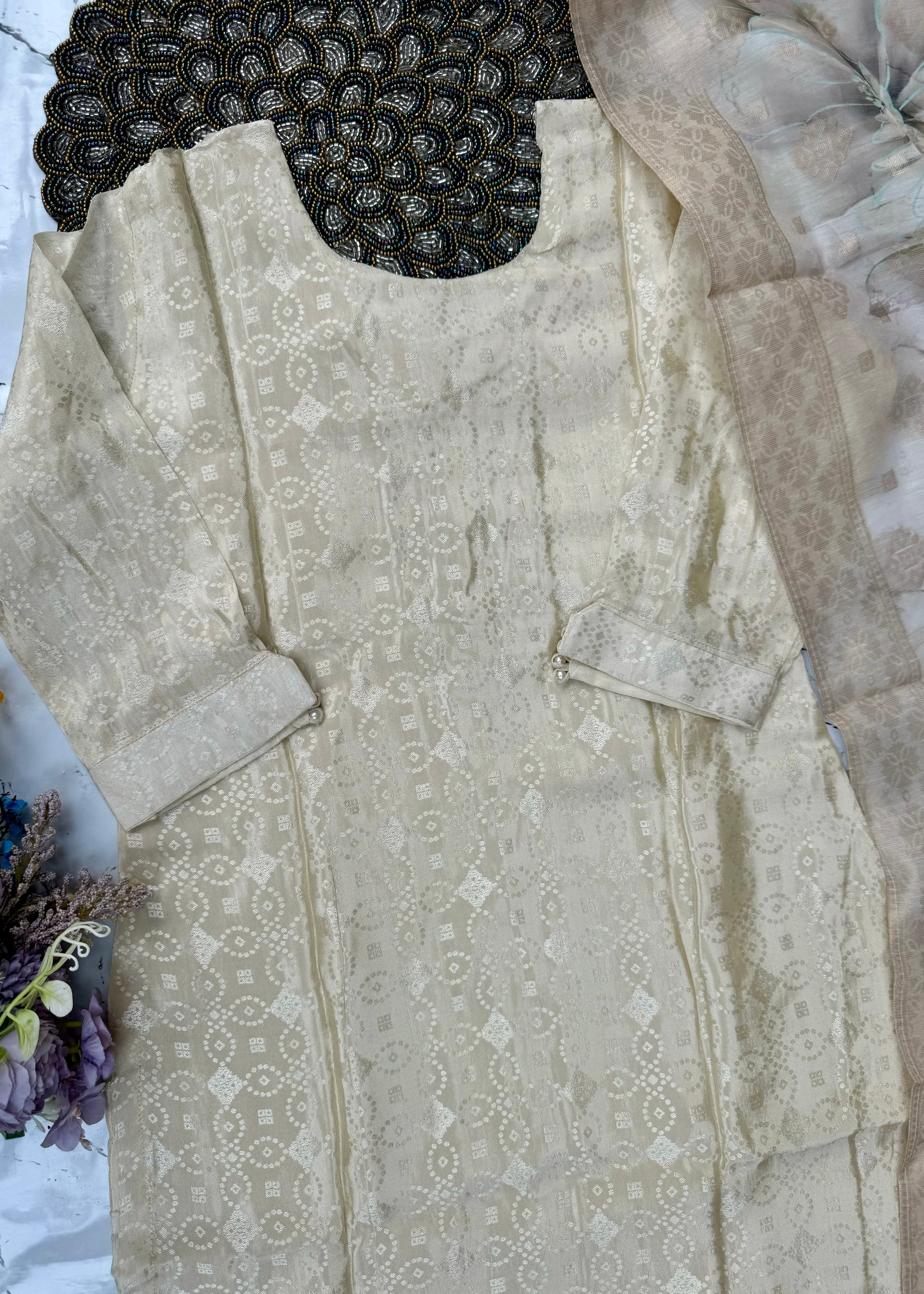 "MEGHNA" Party wear Tissue silk kurta palazzo set 🤍