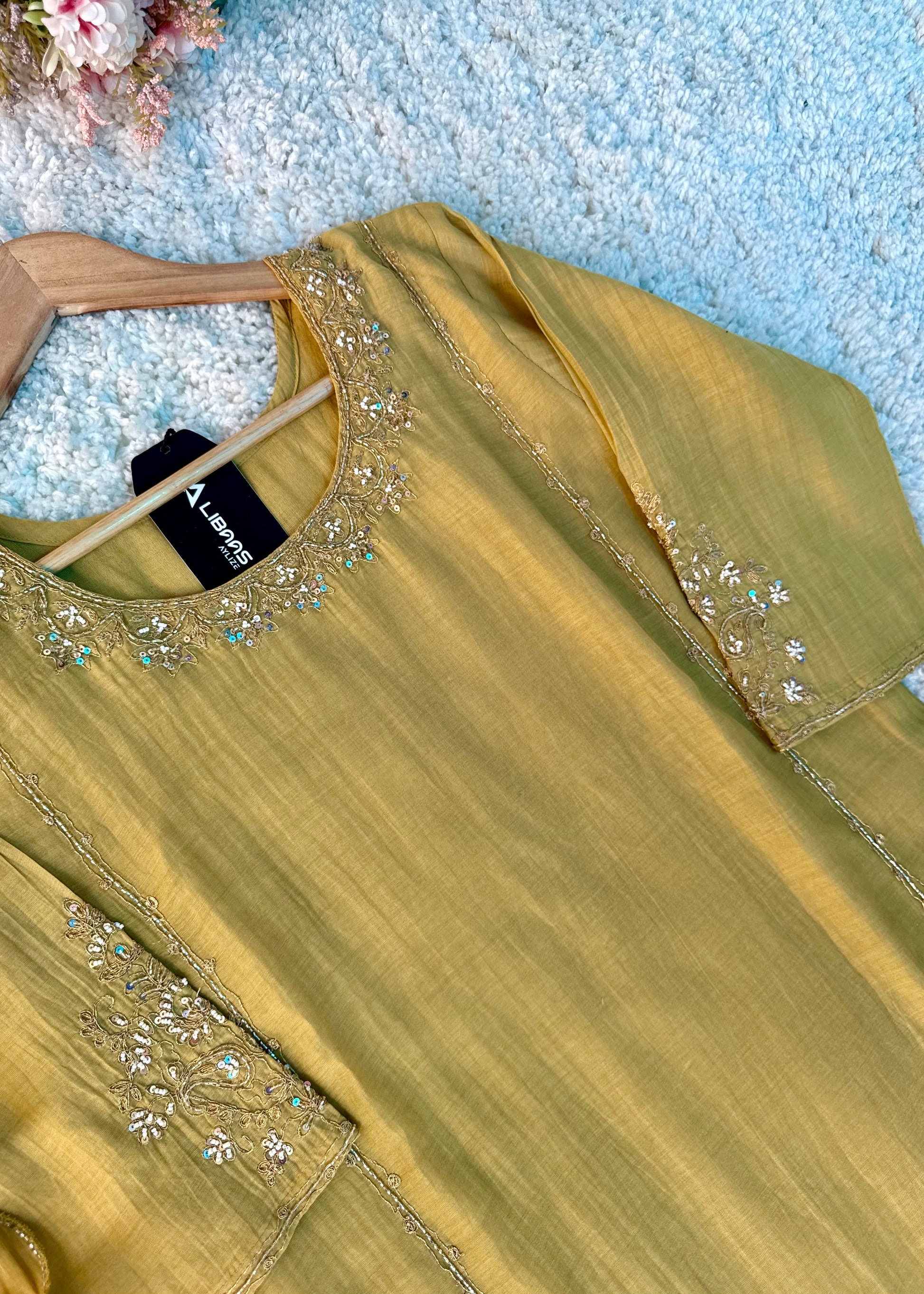 💛”Nayra – Premium Mul Chanderi A-Line Kurta Set