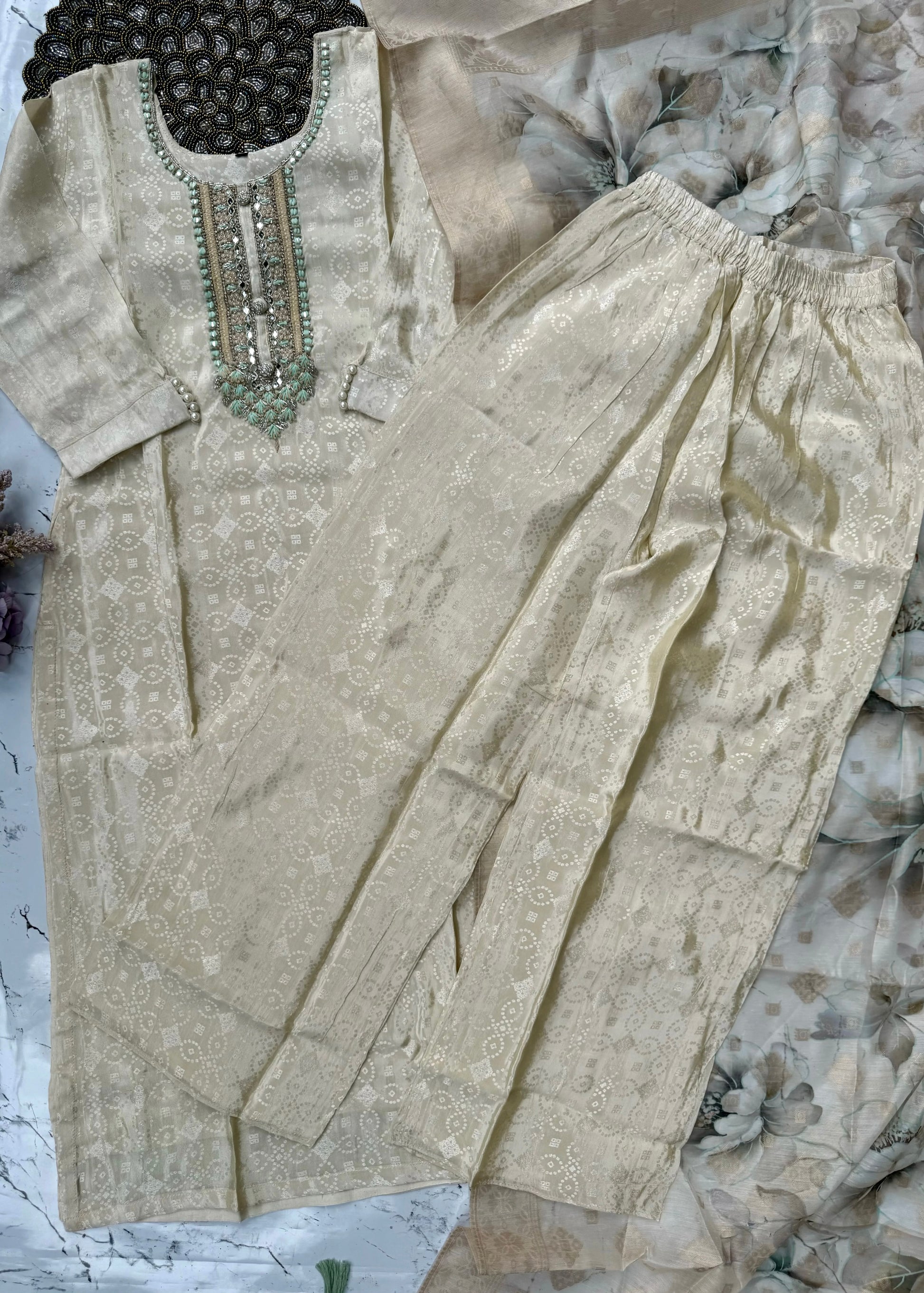 "MEGHNA" Party wear Tissue silk kurta palazzo set 🤍