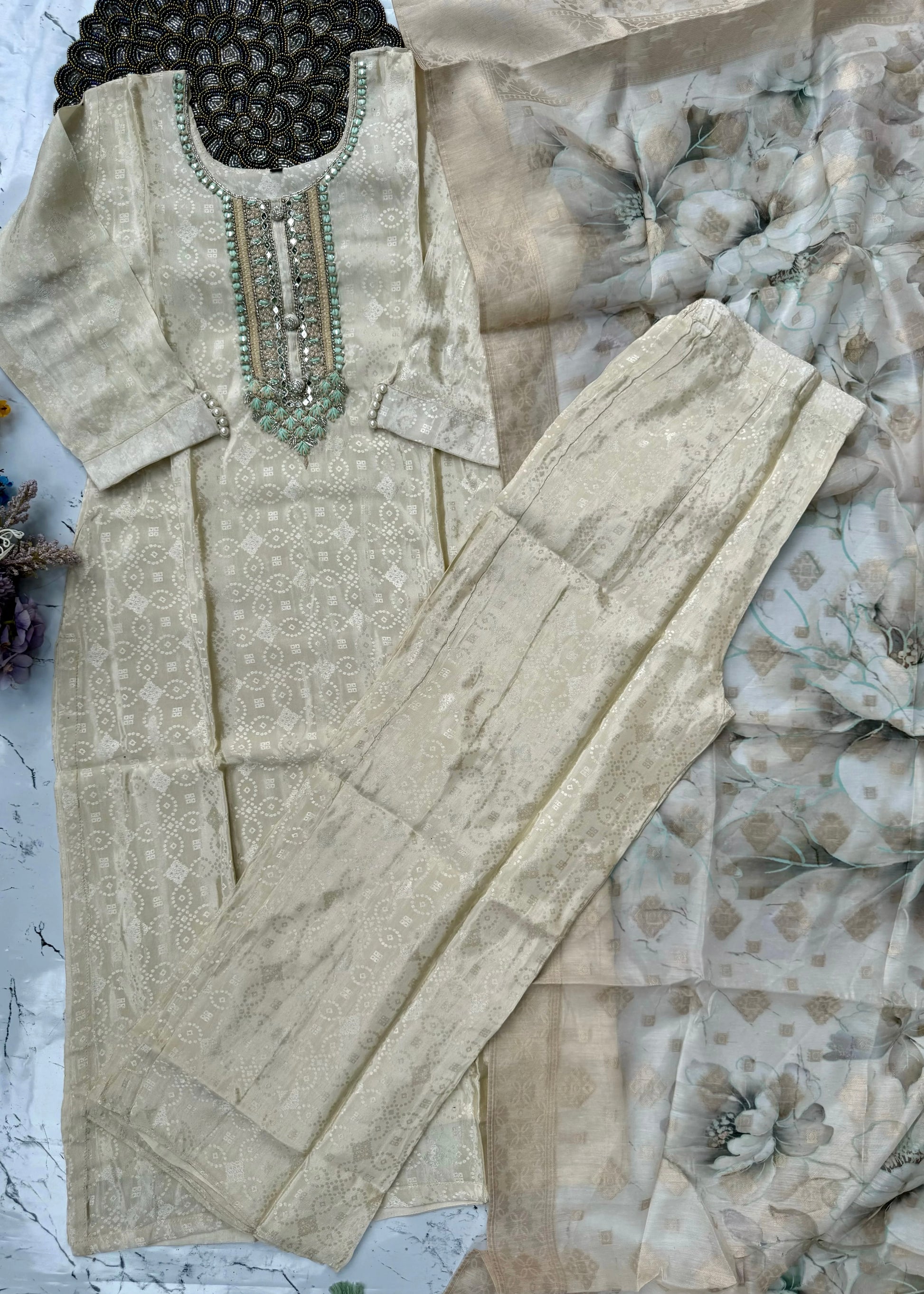 "MEGHNA" Party wear Tissue silk kurta palazzo set 🤍