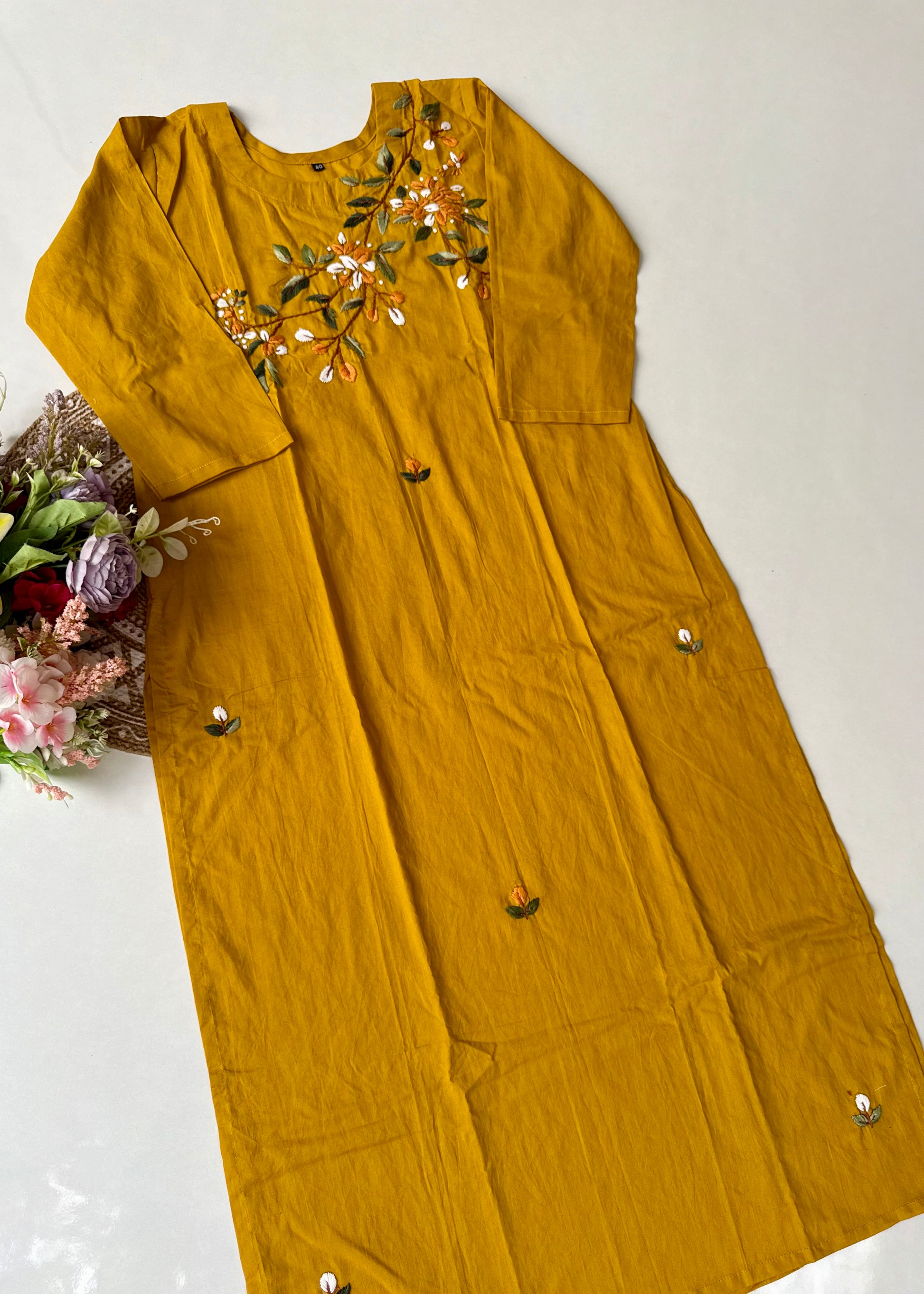 “Avnika” Premium cotton thread work kurta set
