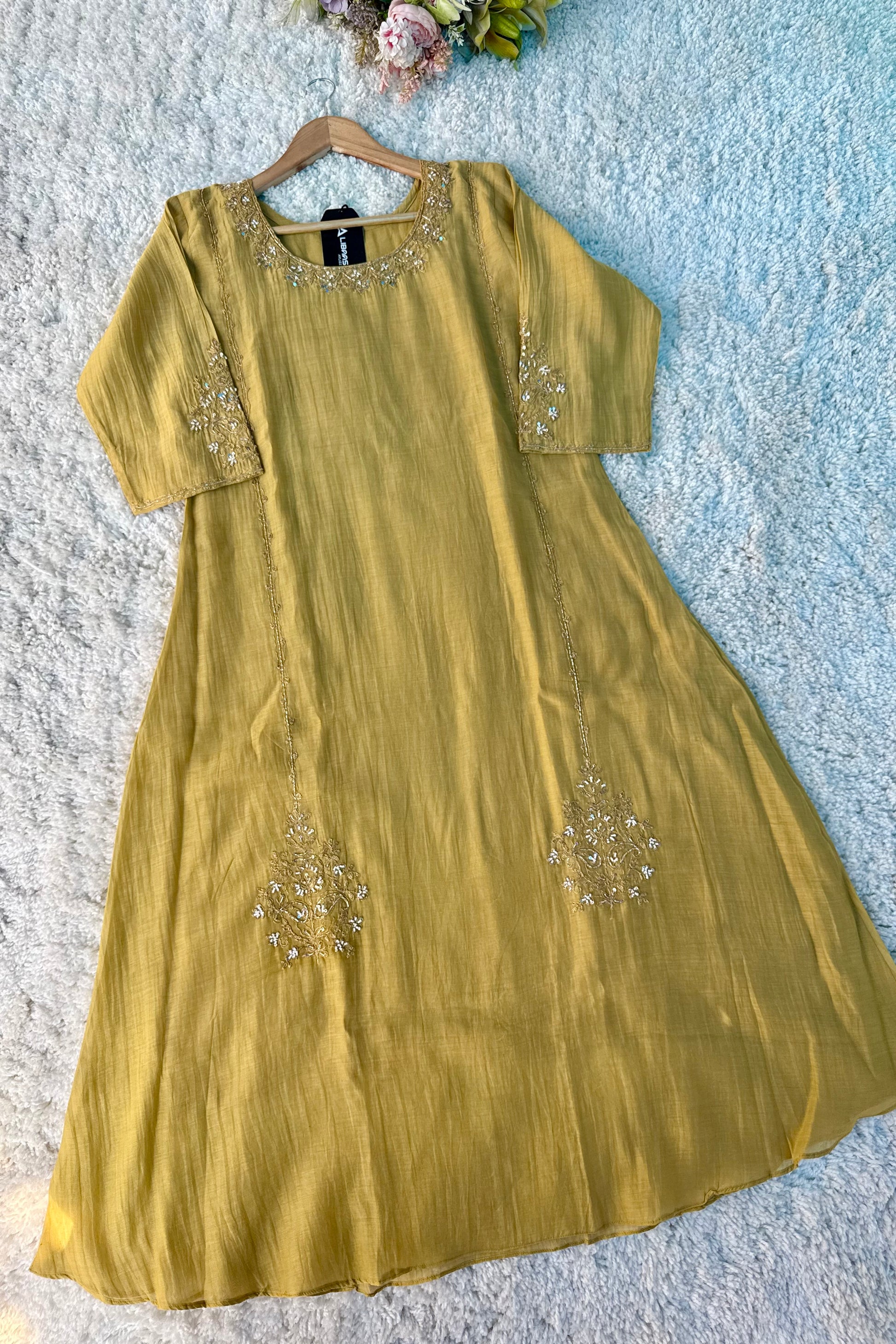 💛”Nayra – Premium Mul Chanderi A-Line Kurta Set