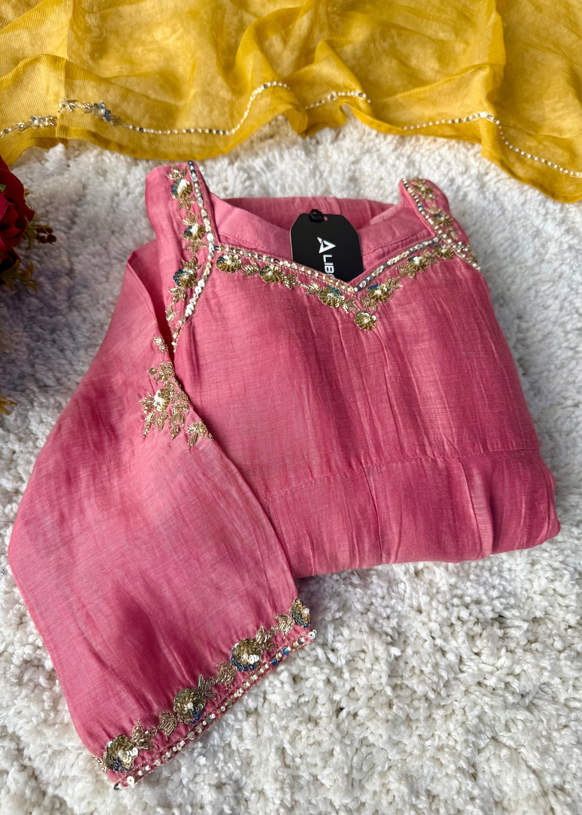 “Gulabo” Premium Rose Pink Mul Chanderi A-Line Suit 💕
