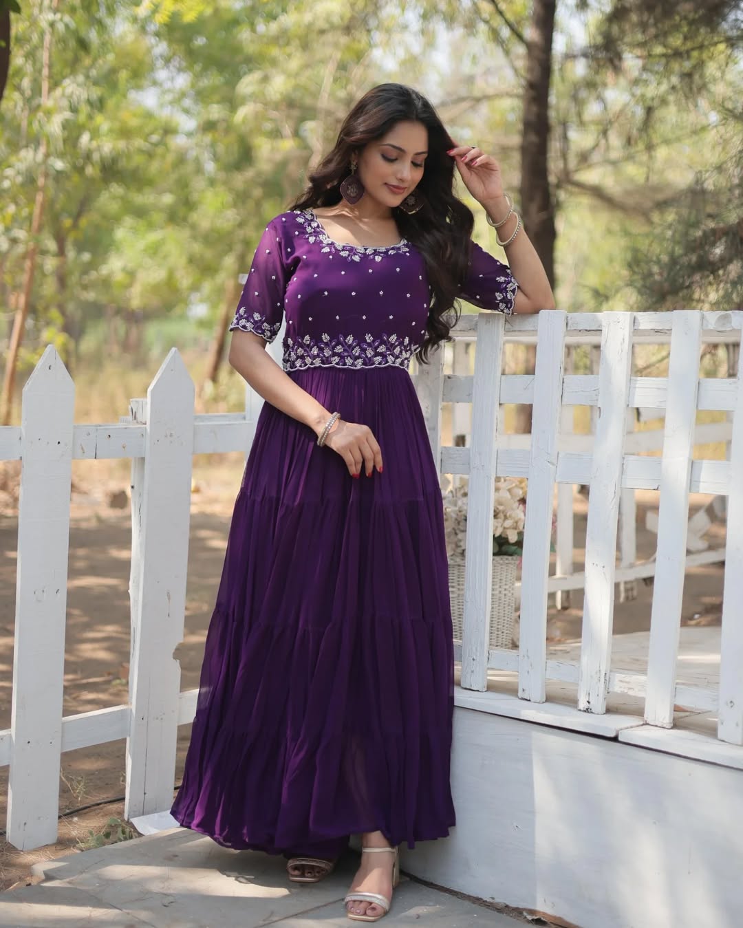 “Ishita” Faux Blooming with Beads embroidery work long gowns