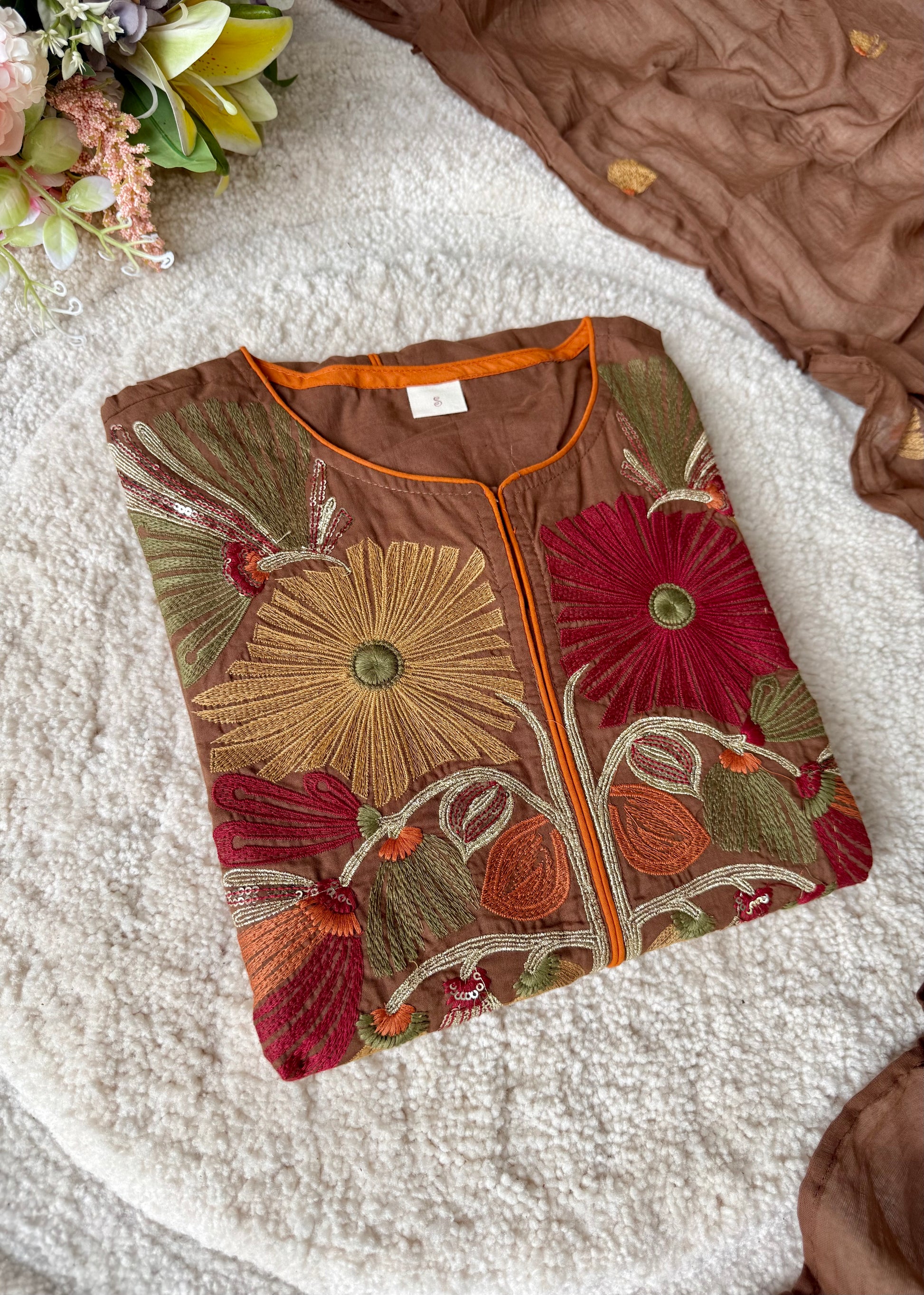 “Elegant” Embroidered Mul Cotton Kurta Set