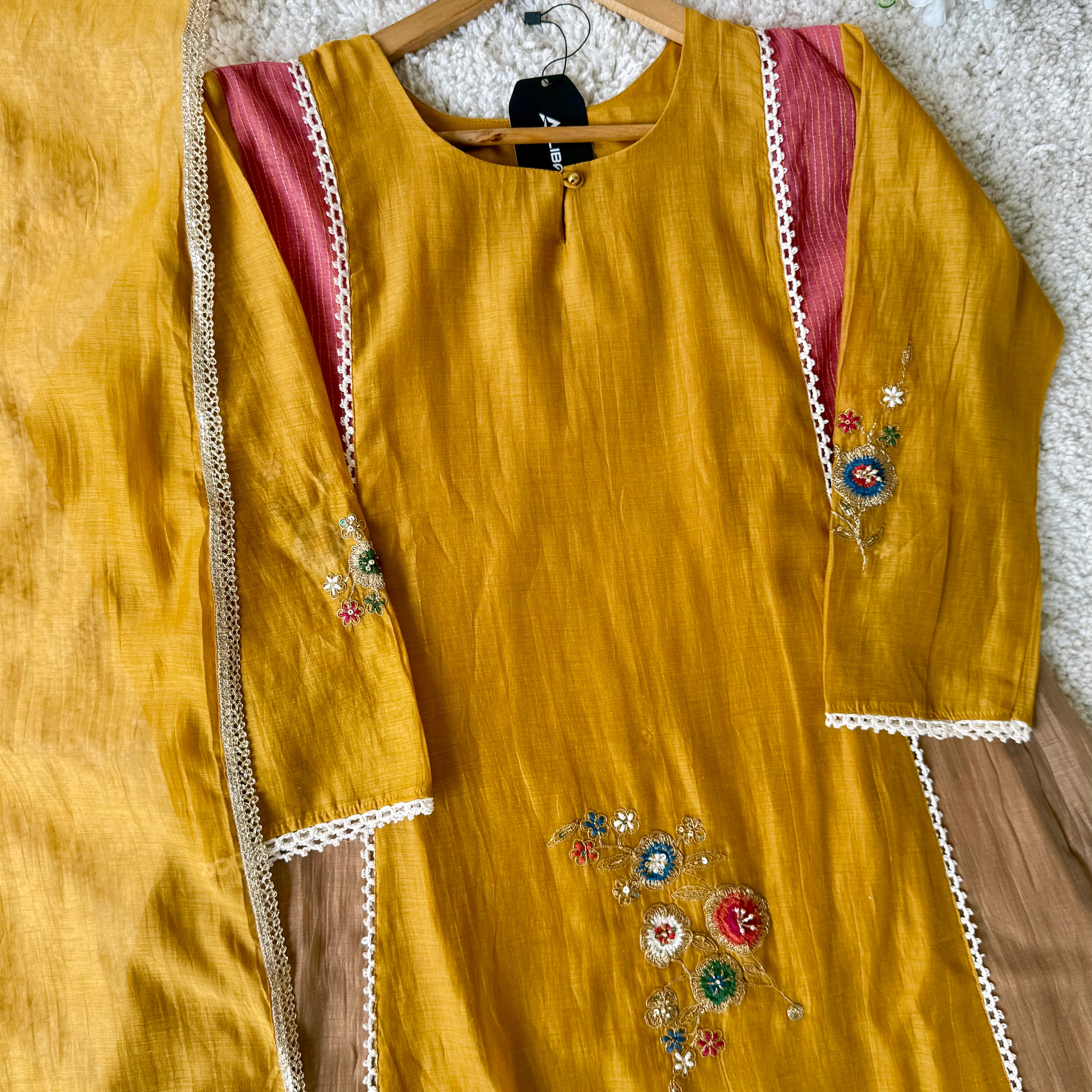 ✨Hopes- Diwali Special Yellow Mul Chanderi A-Line Kurta set