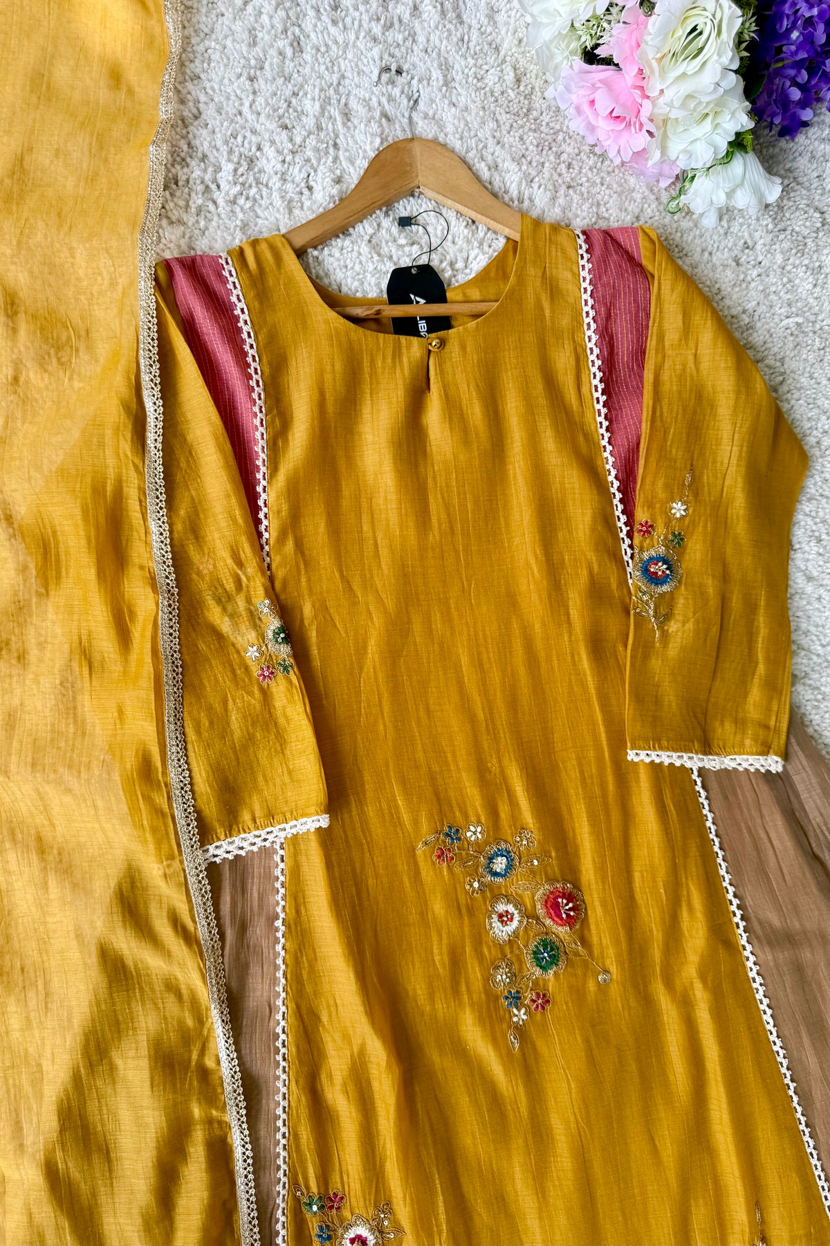 ✨Hopes- Diwali Special Yellow Mul Chanderi A-Line Kurta set
