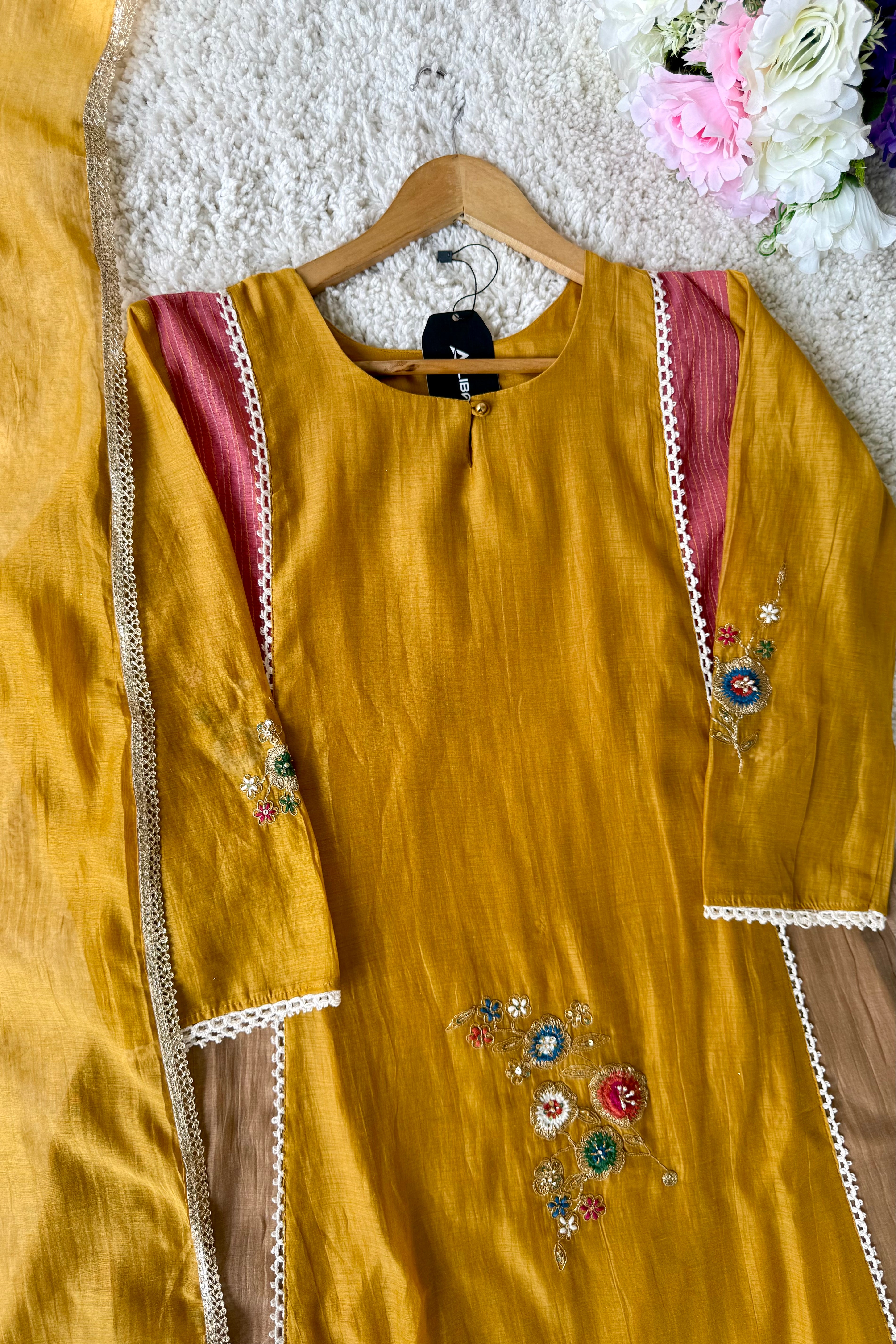 ✨Hopes- Diwali Special Yellow Mul Chanderi A-Line Kurta set