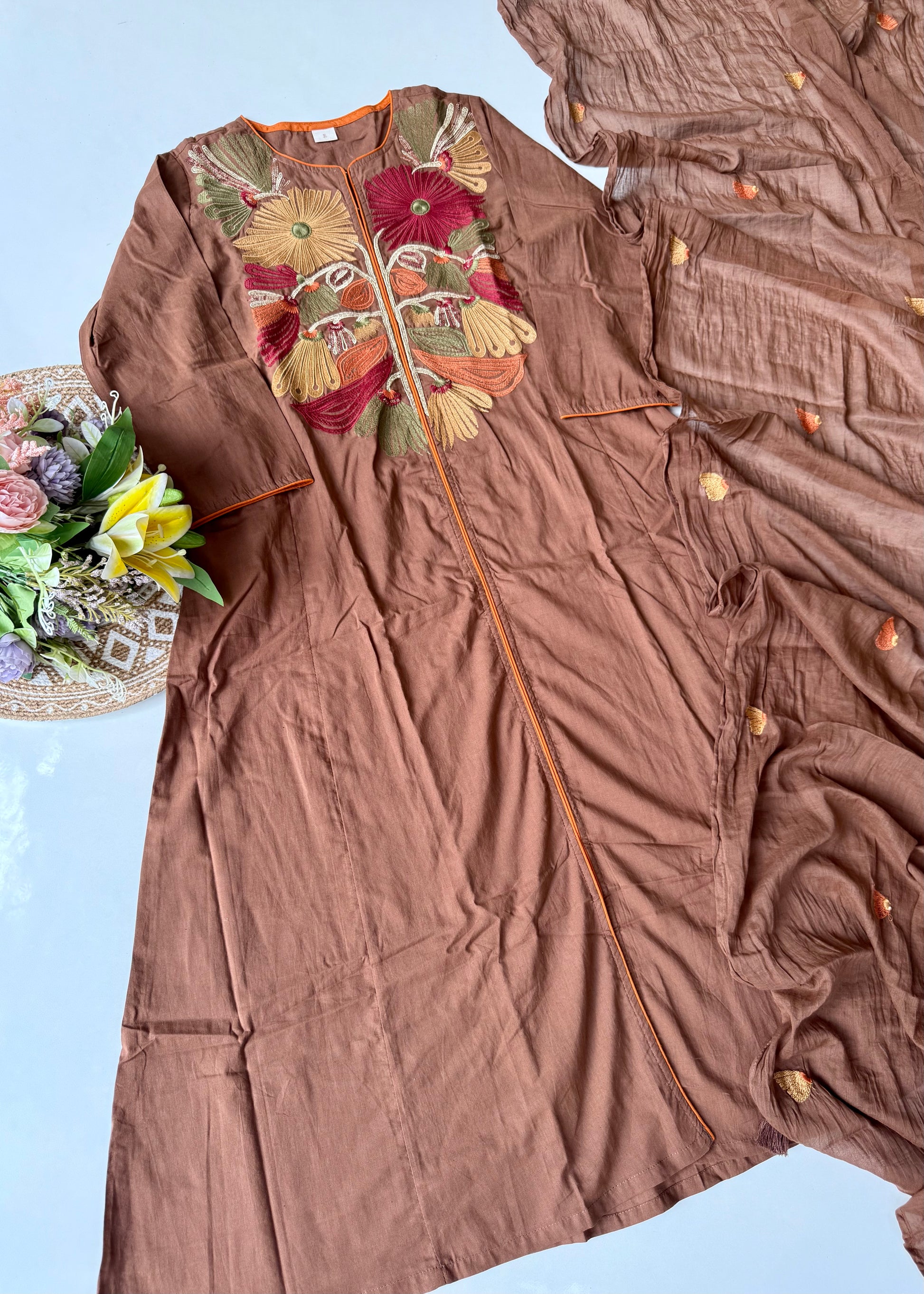 “Elegant” Embroidered Mul Cotton Kurta Set