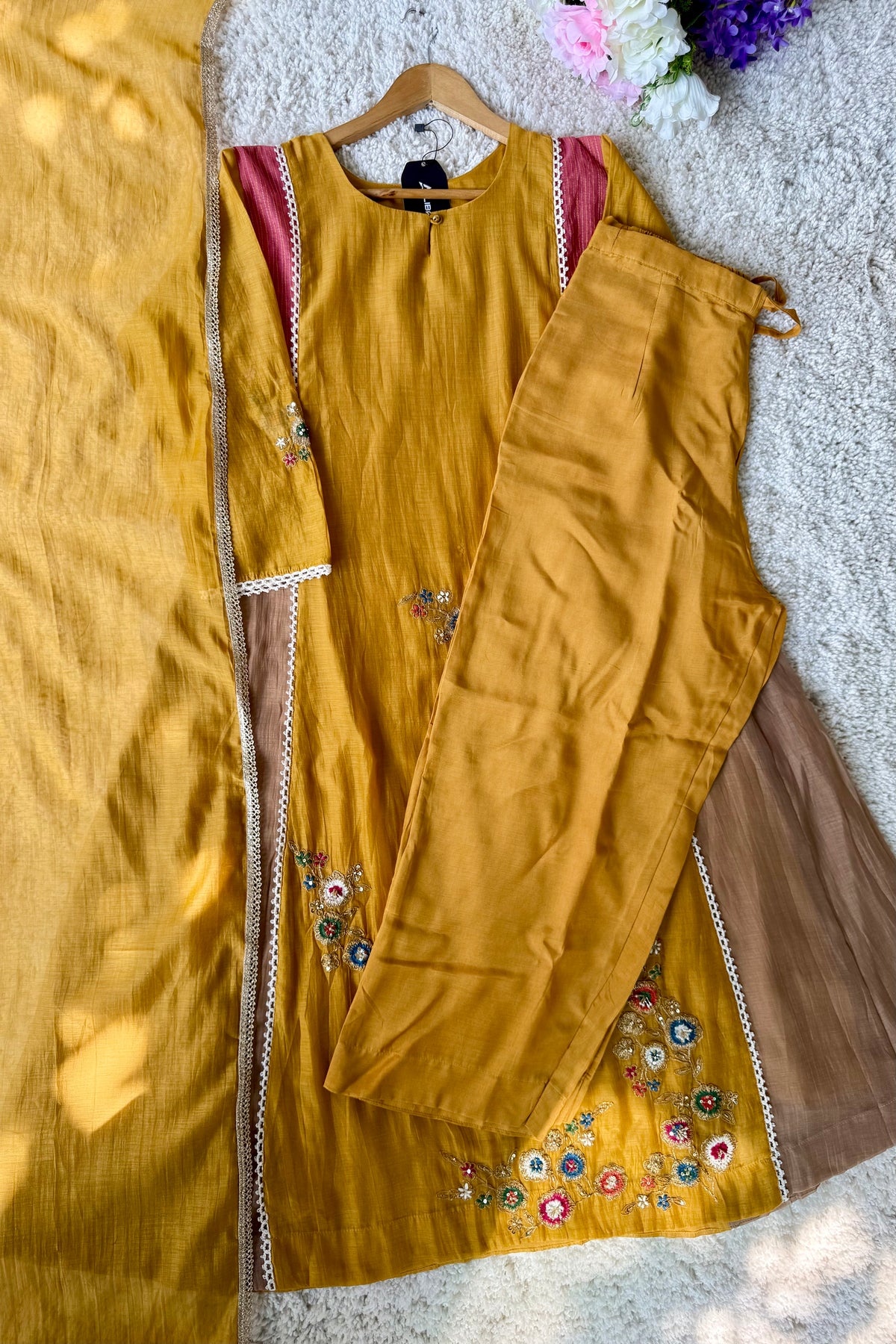 ✨Hopes- Diwali Special Yellow Mul Chanderi A-Line Kurta set