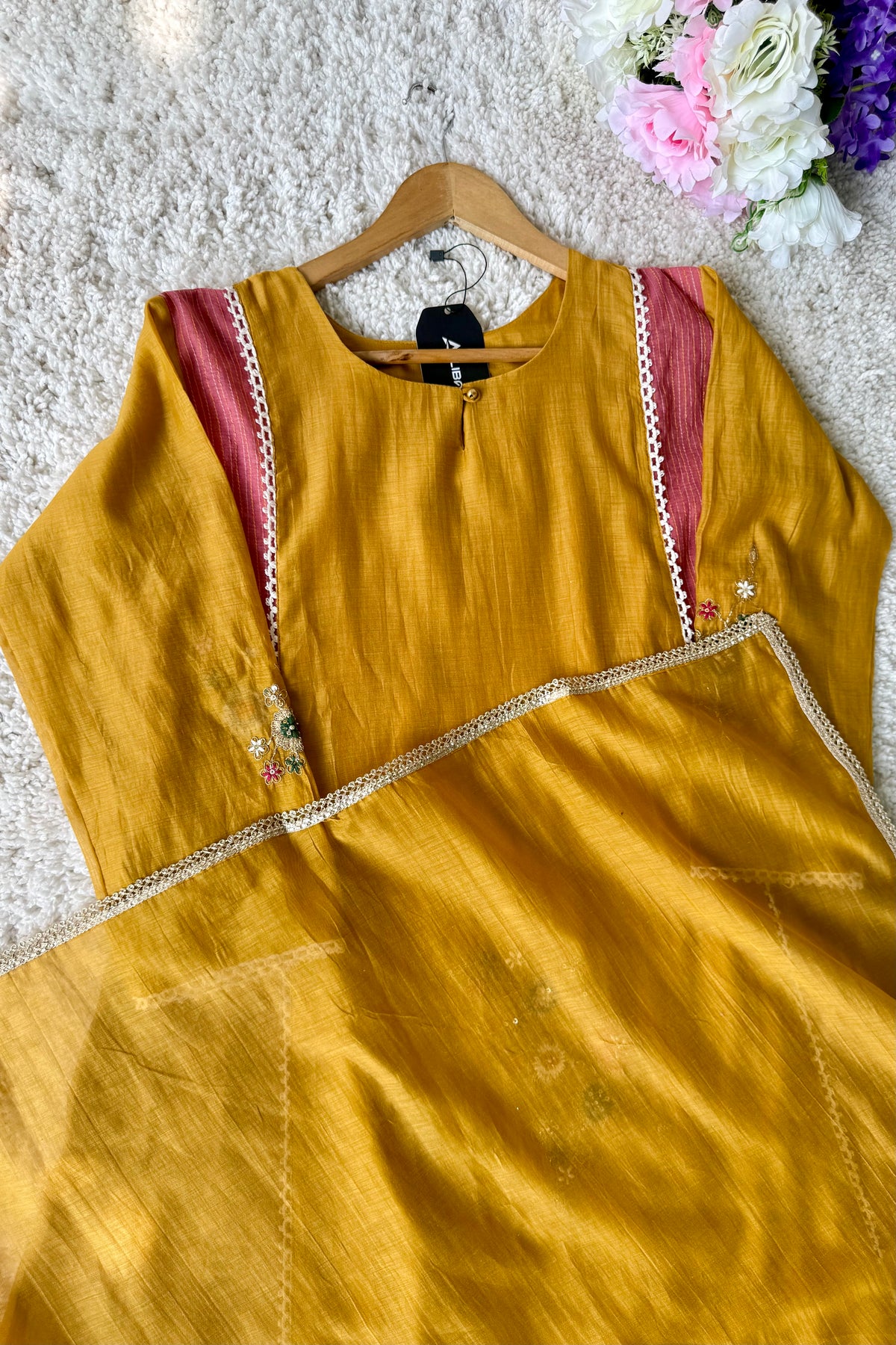 ✨Hopes- Diwali Special Yellow Mul Chanderi A-Line Kurta set