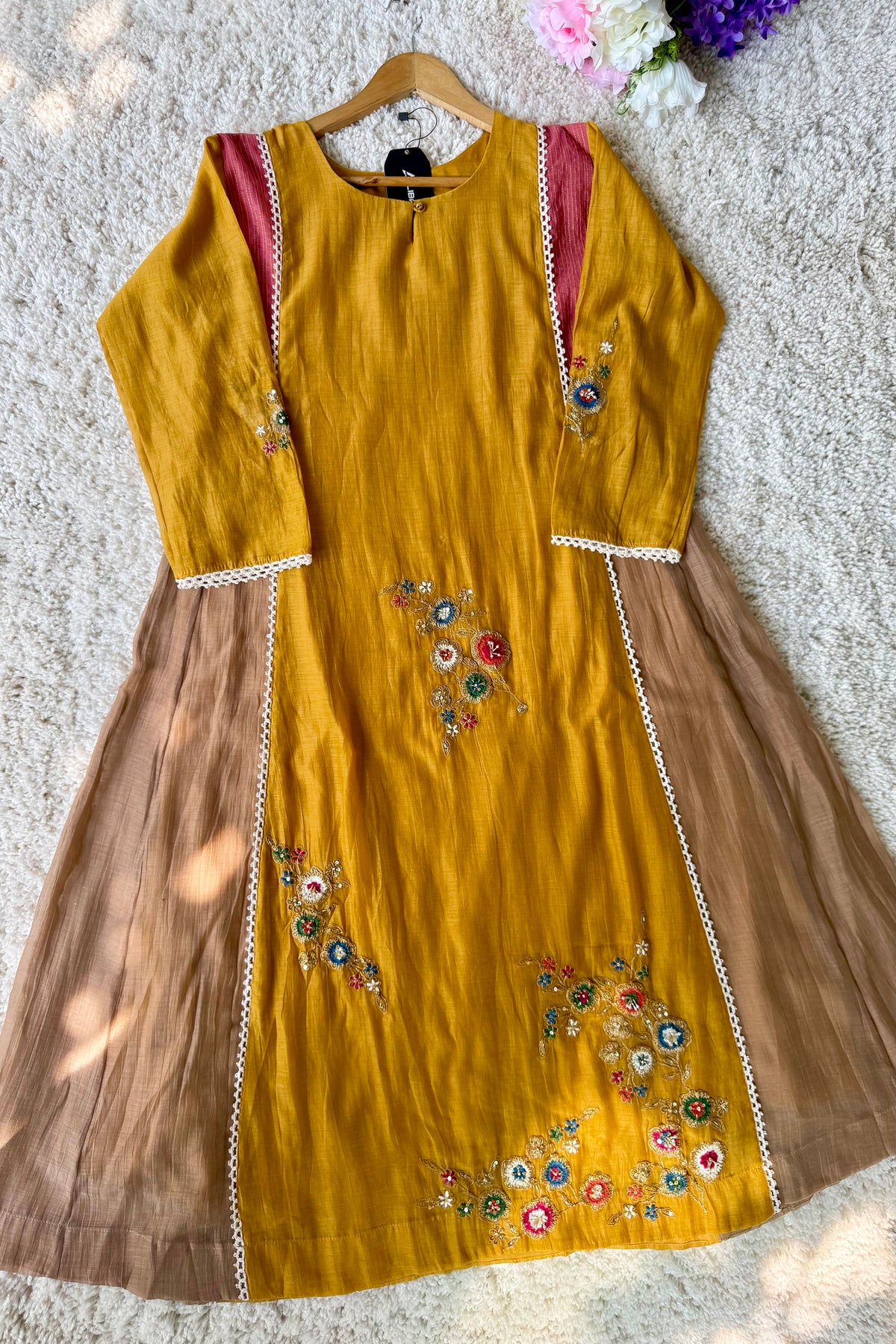 ✨Hopes- Diwali Special Yellow Mul Chanderi A-Line Kurta set
