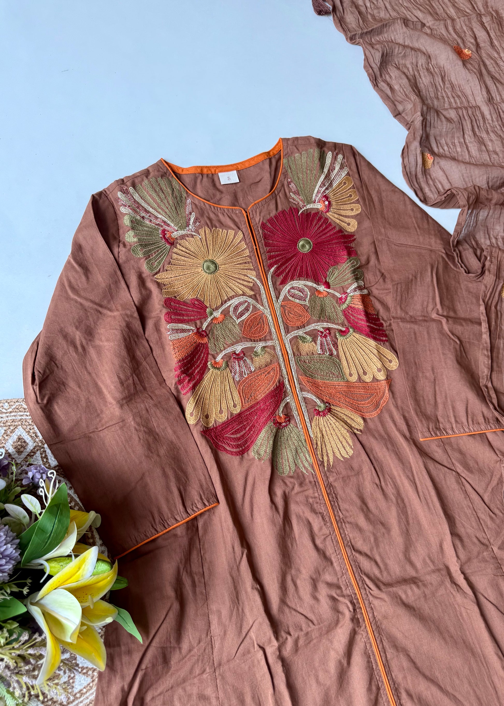 “Elegant” Embroidered Mul Cotton Kurta Set