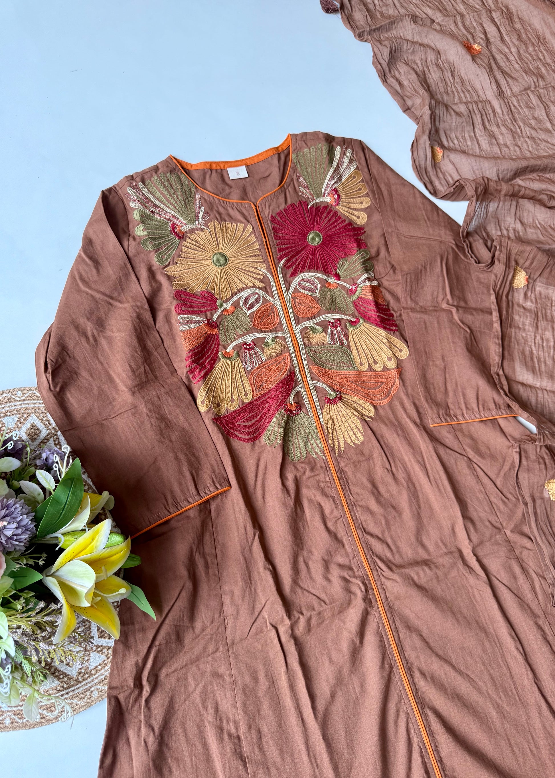 “Elegant” Embroidered Mul Cotton Kurta Set