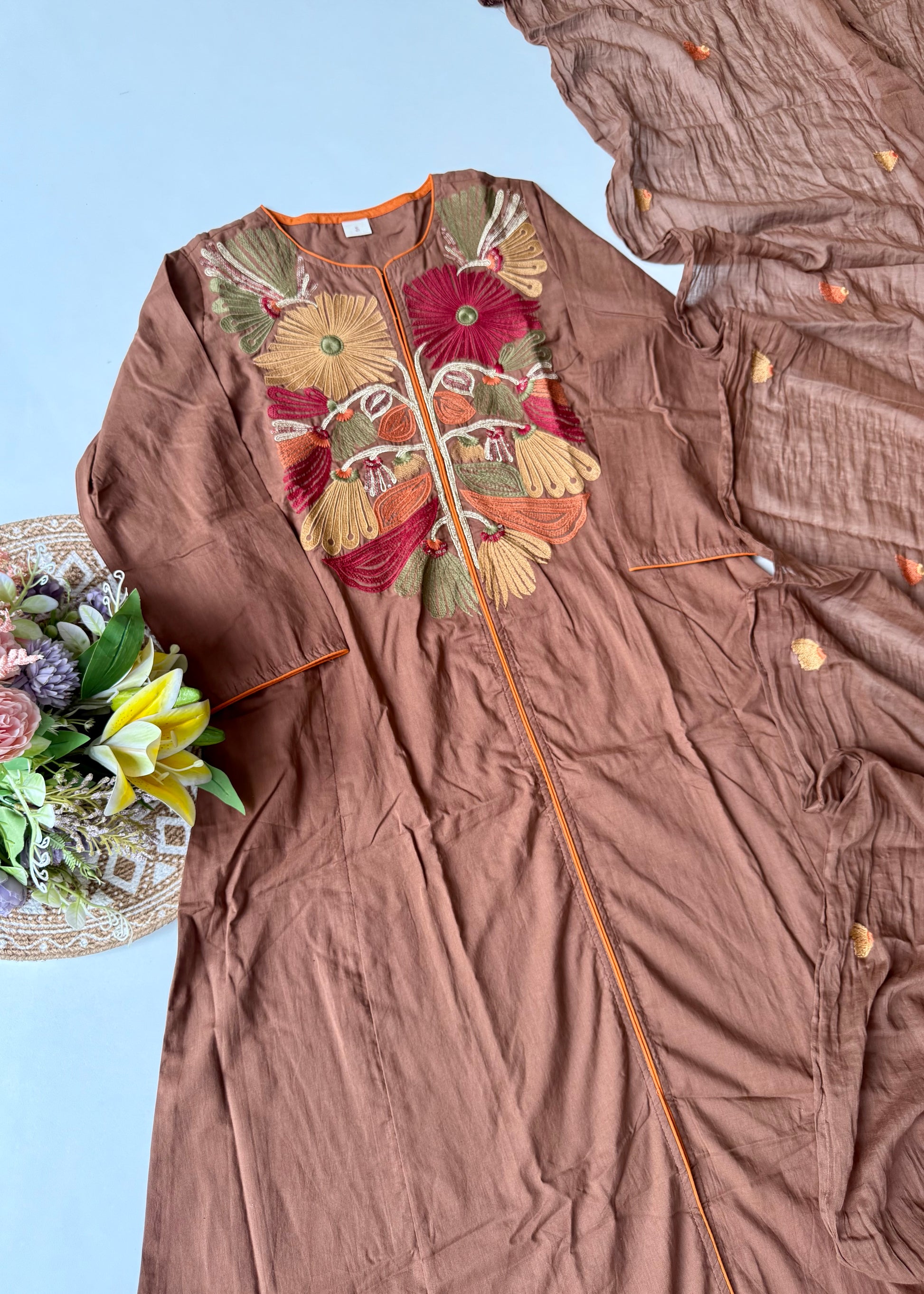 “Elegant” Embroidered Mul Cotton Kurta Set