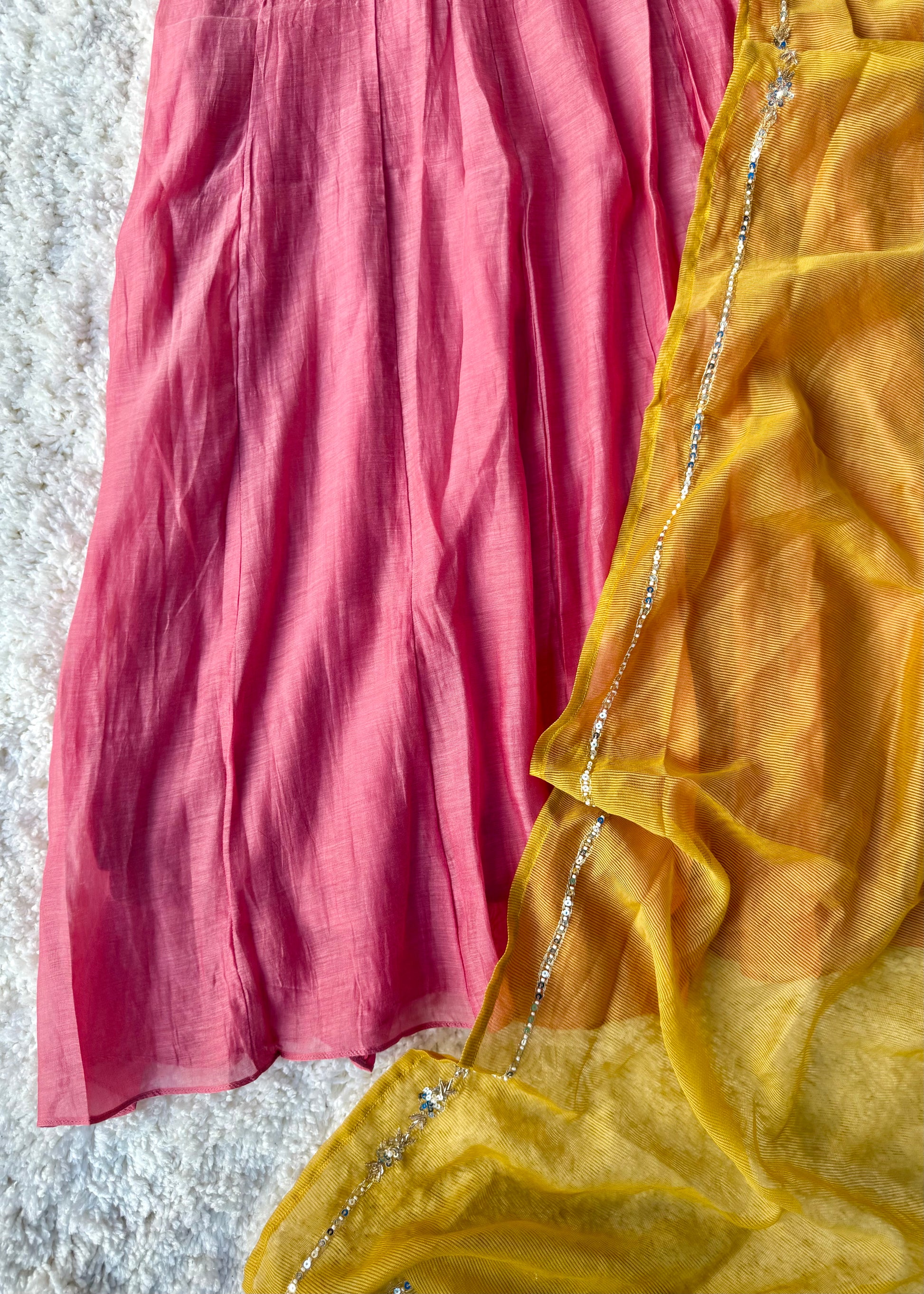 “Gulabo” Premium Rose Pink Mul Chanderi A-Line Suit 💕