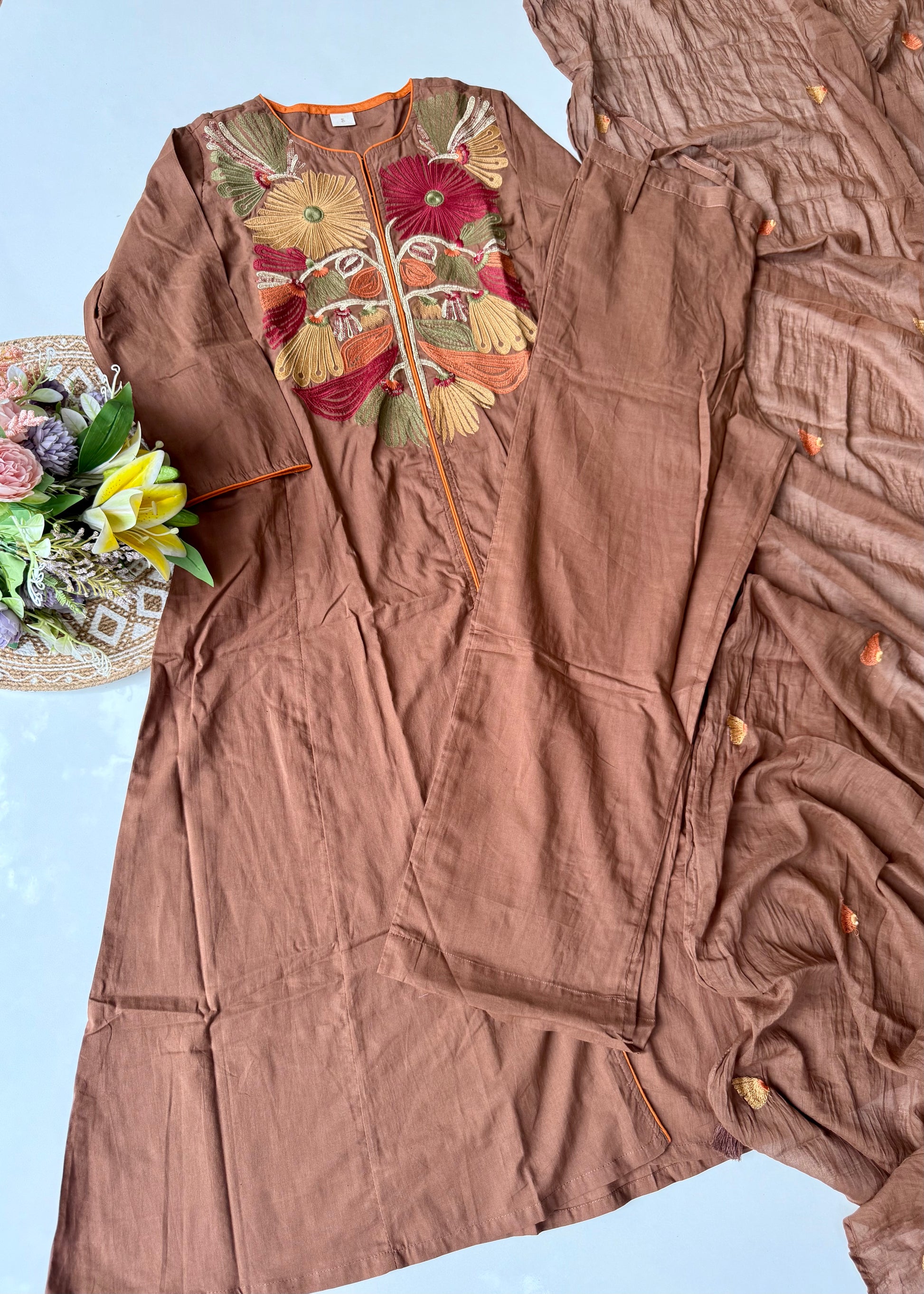 “Elegant” Embroidered Mul Cotton Kurta Set