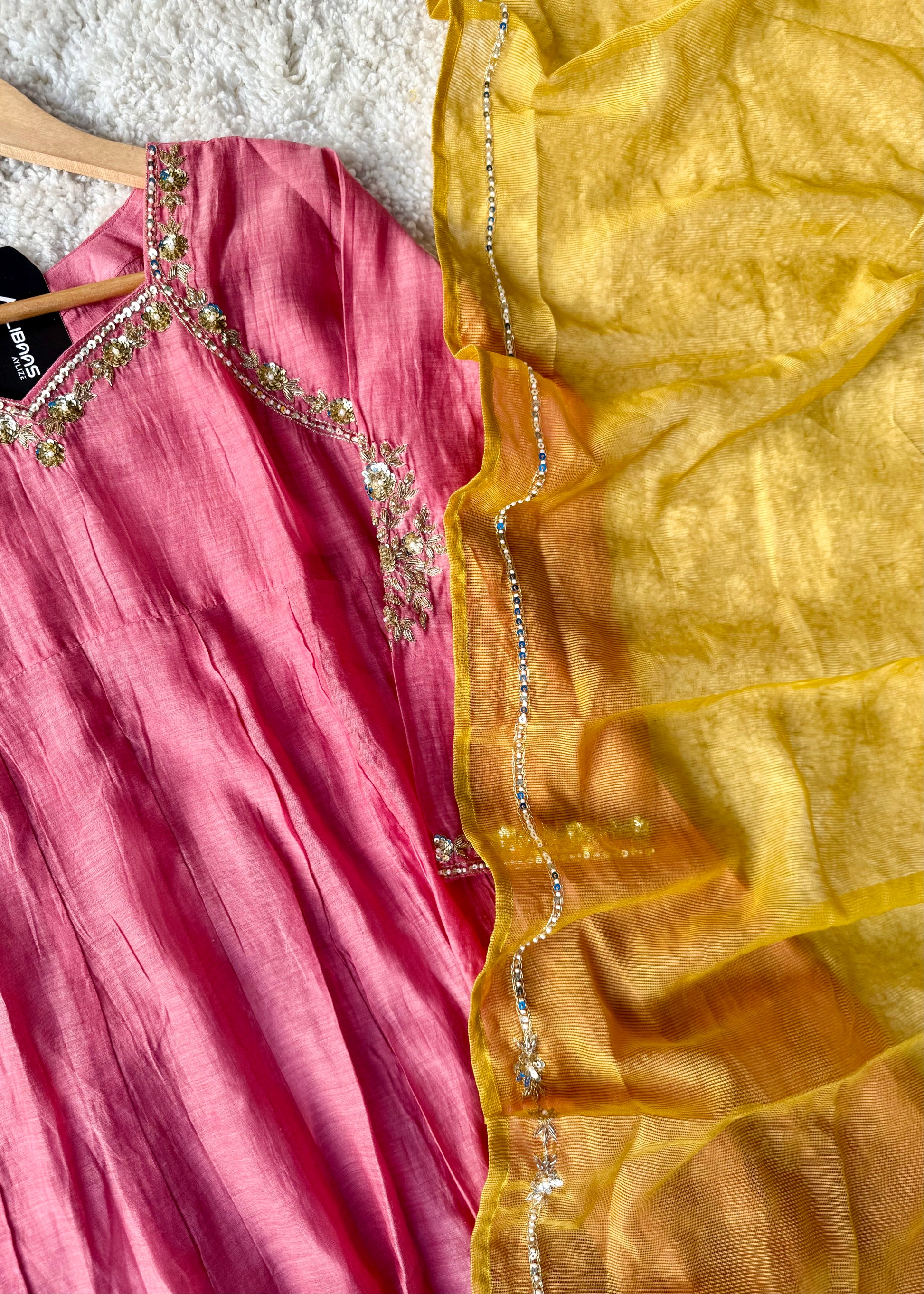 “Gulabo” Premium Rose Pink Mul Chanderi A-Line Suit 💕