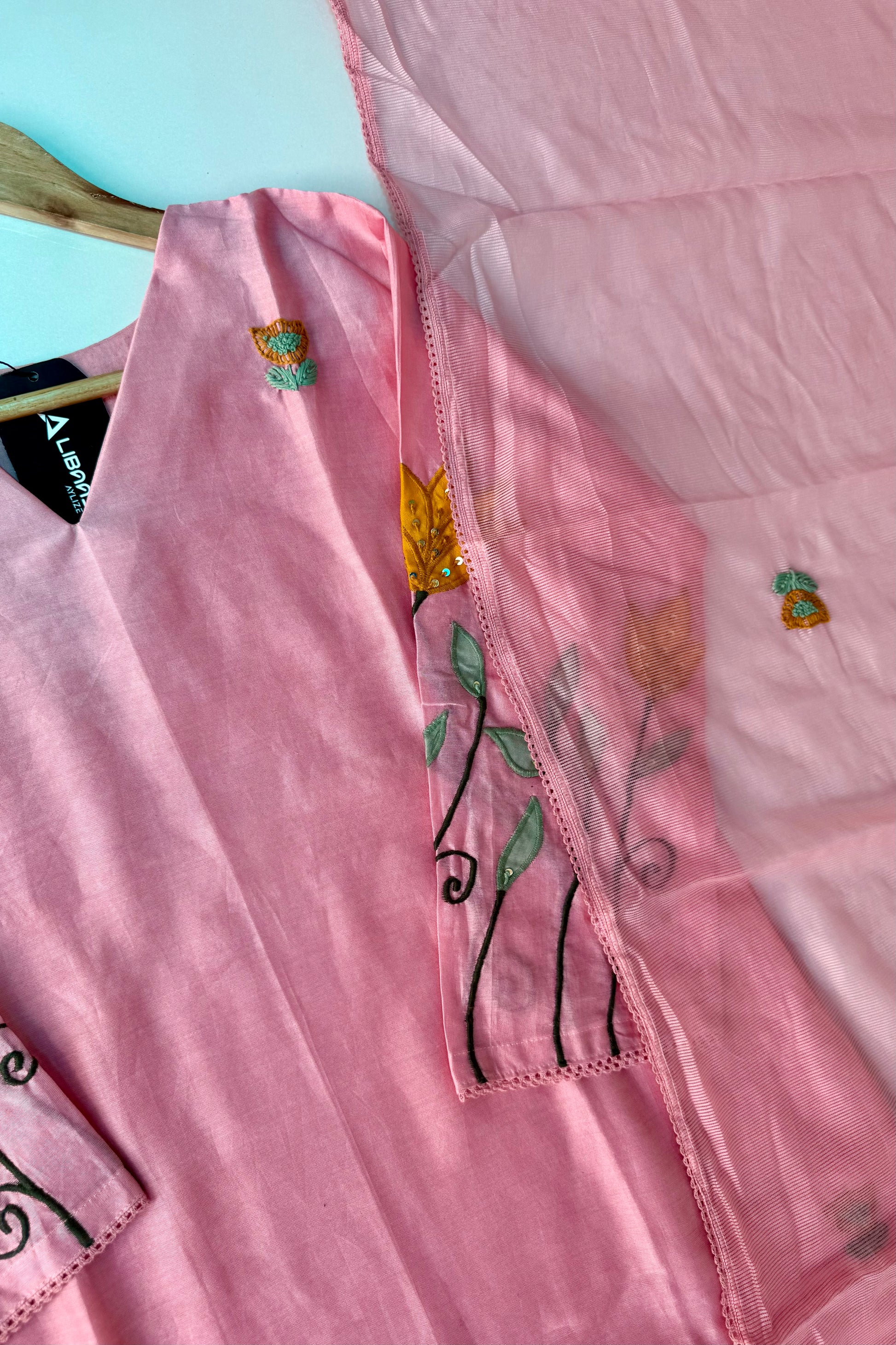 🛍️”Rosyn –  Premium Peach Mul Chanderi Straight Kurta Set