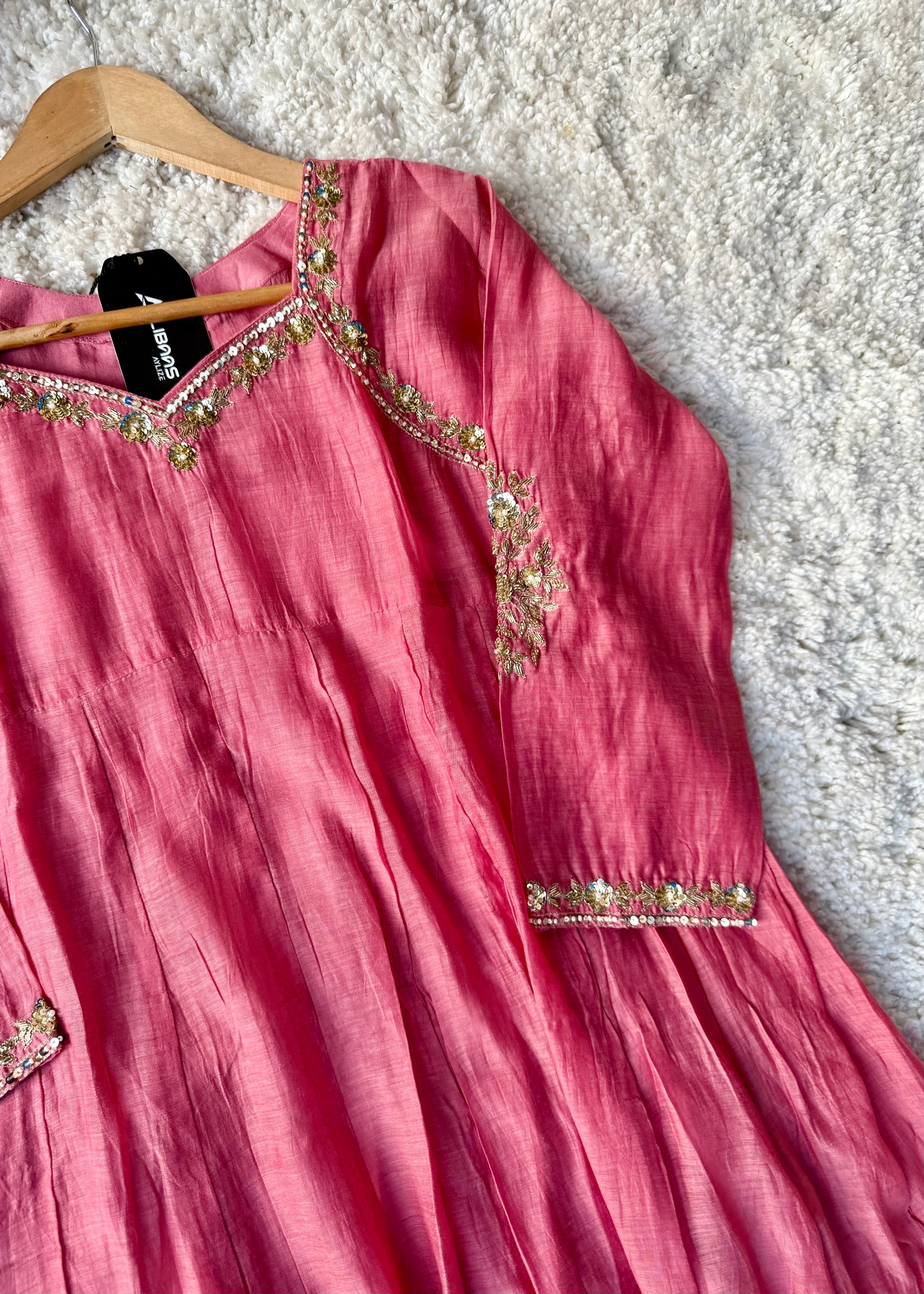 “Gulabo” Premium Rose Pink Mul Chanderi A-Line Suit 💕
