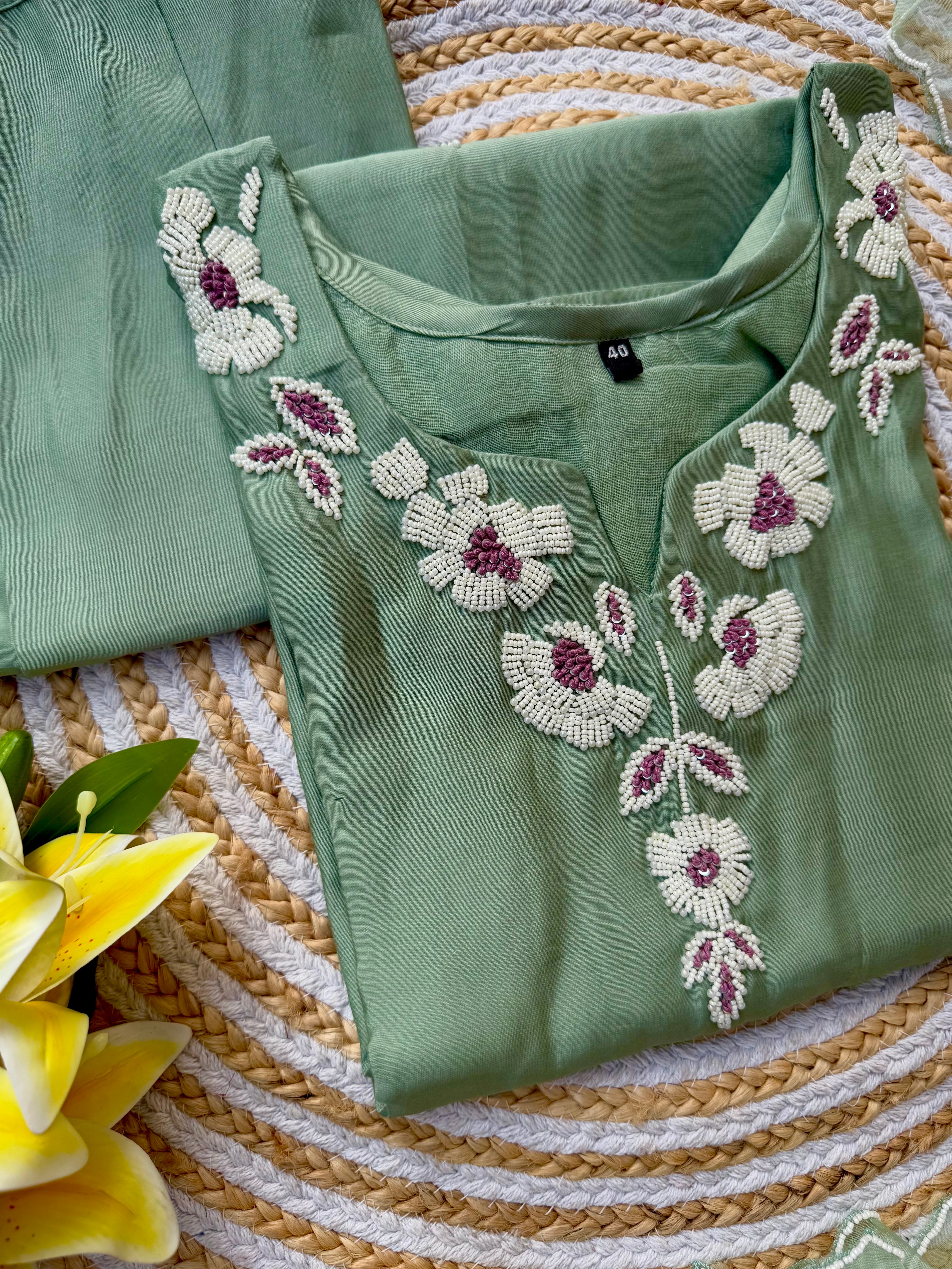 "Avalon" Premium Roman silk handcrafted kurti set