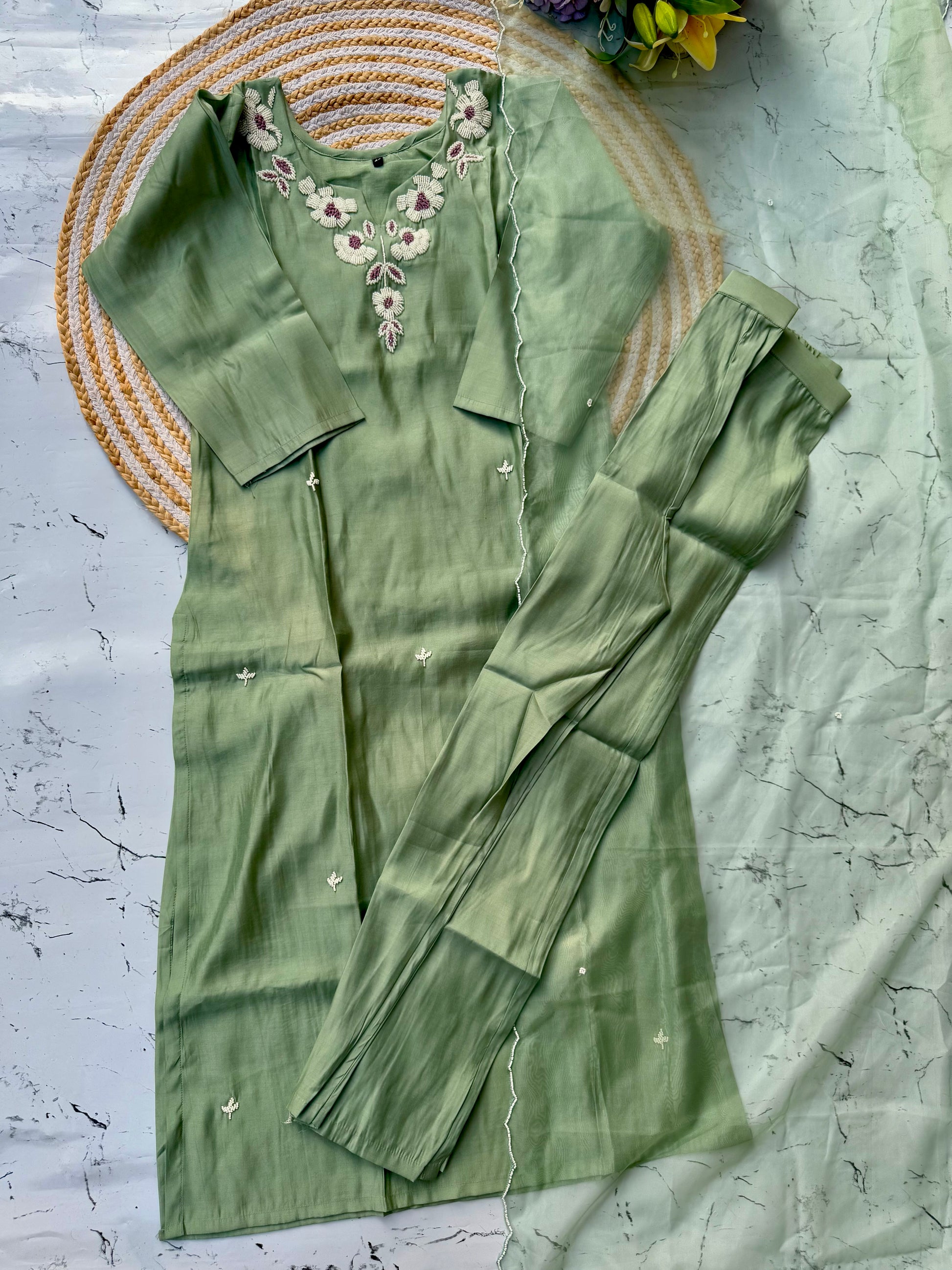 "Avalon" Premium Roman silk handcrafted kurti set