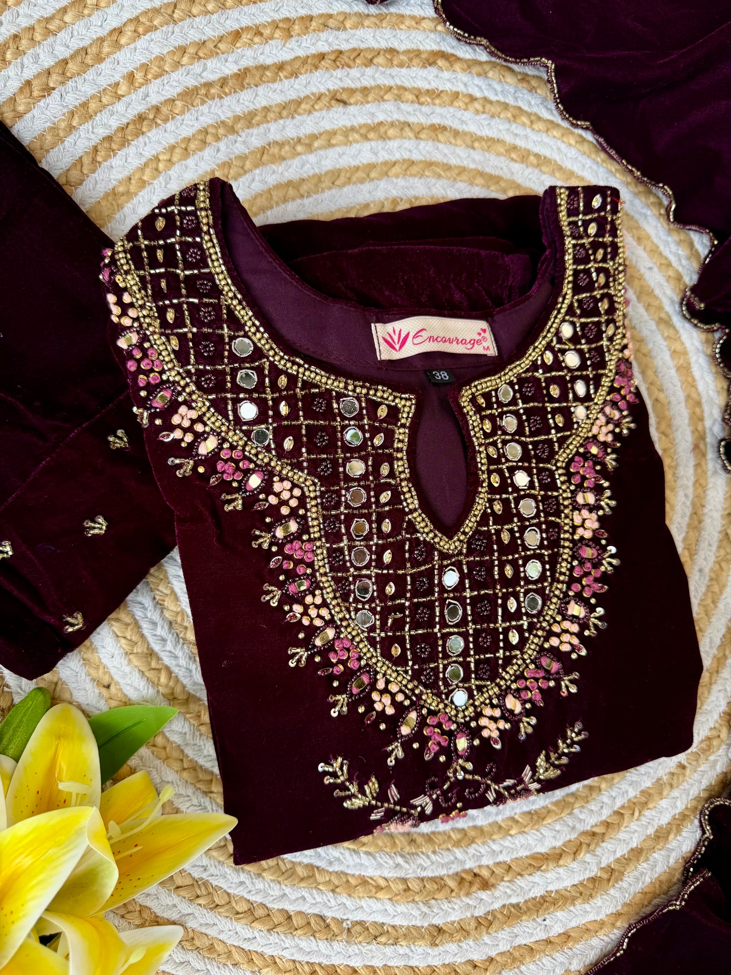 “Jivika” Maroon heavy velvet handwork suit set