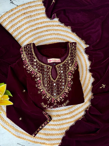 “Jivika” Maroon heavy velvet handwork suit set