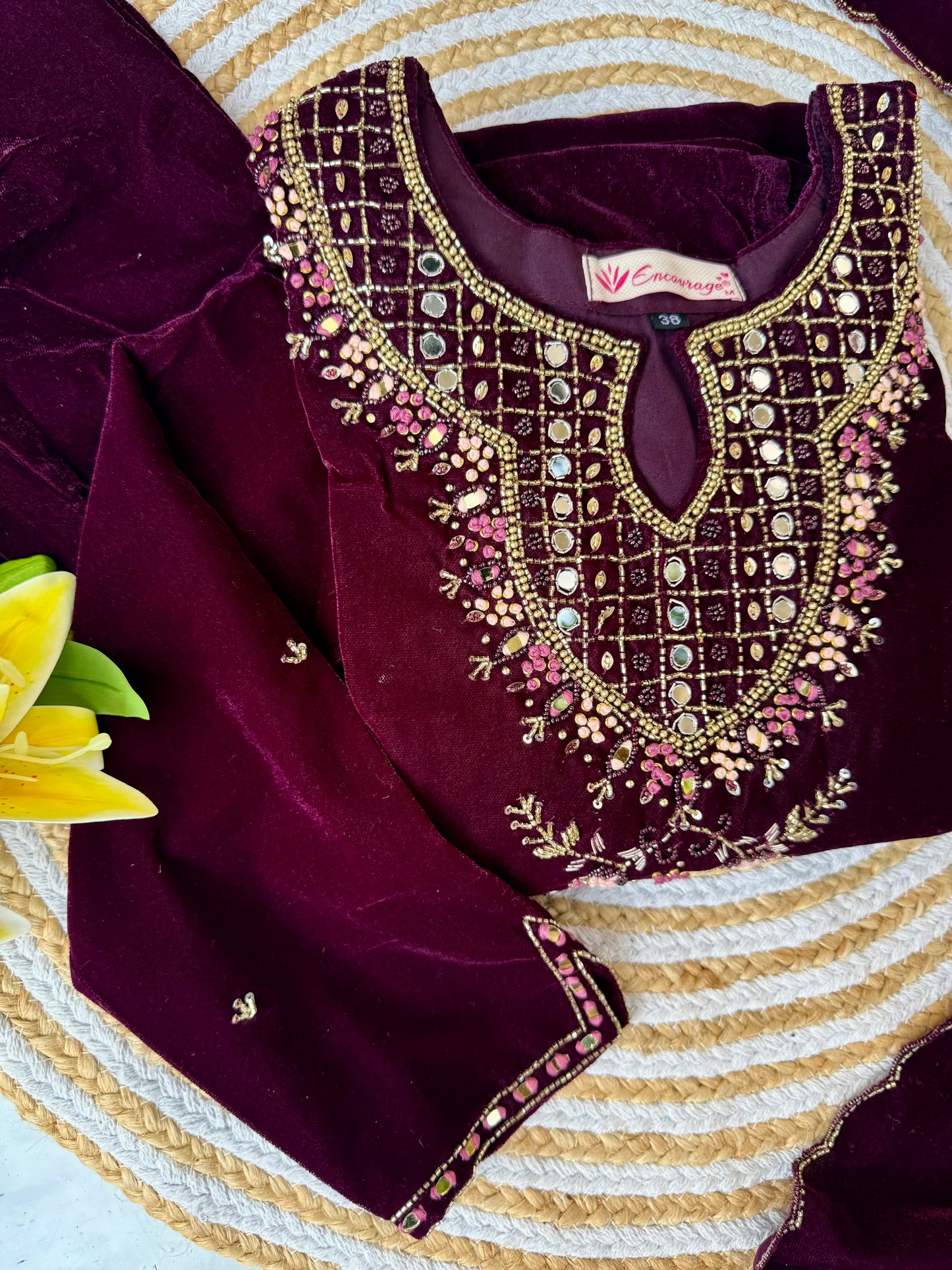 “Jivika” Maroon heavy velvet handwork suit set