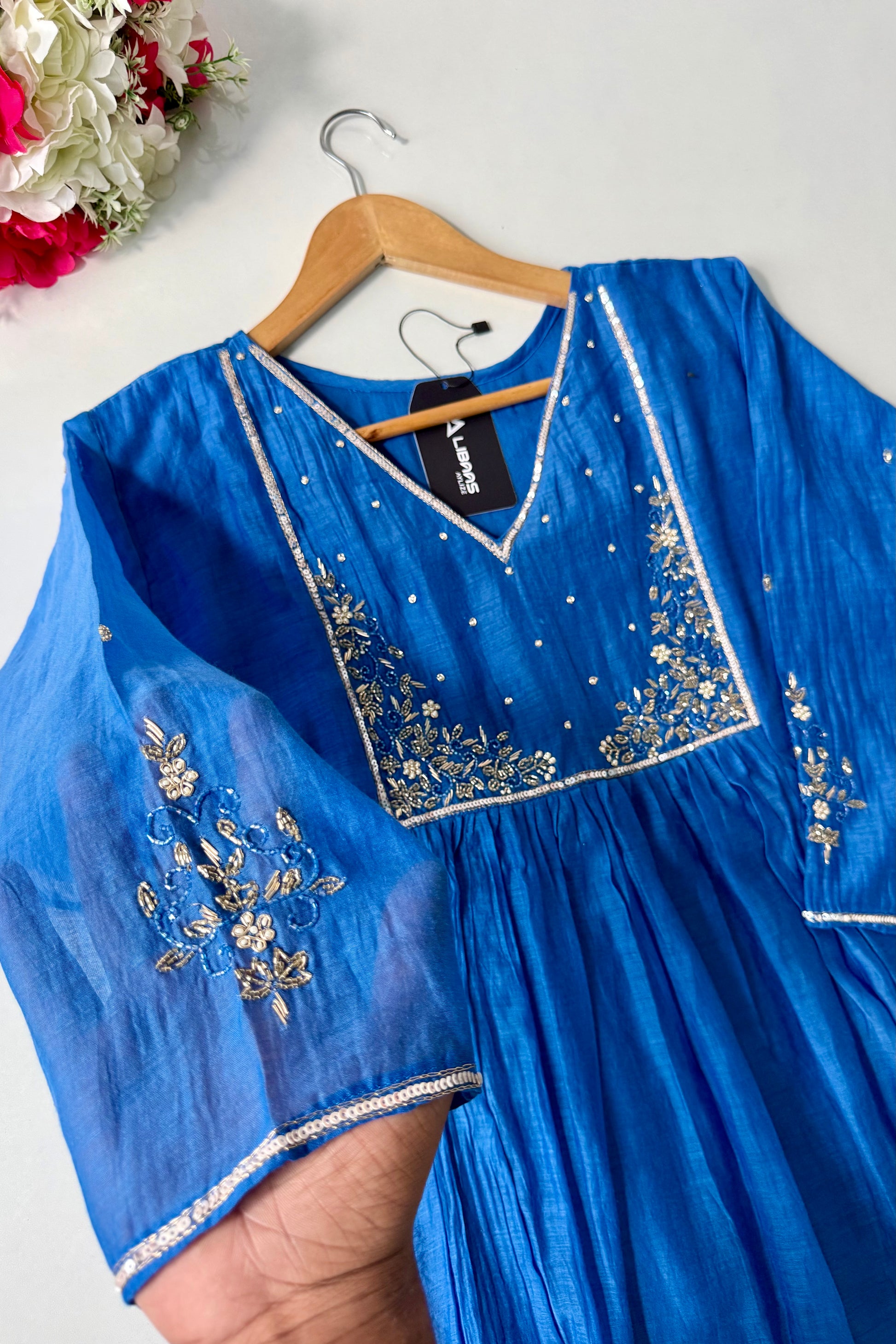 ✨ Gulnoor – Royal Blue Mul Chanderi A-Line Kurta Set with Dupatta