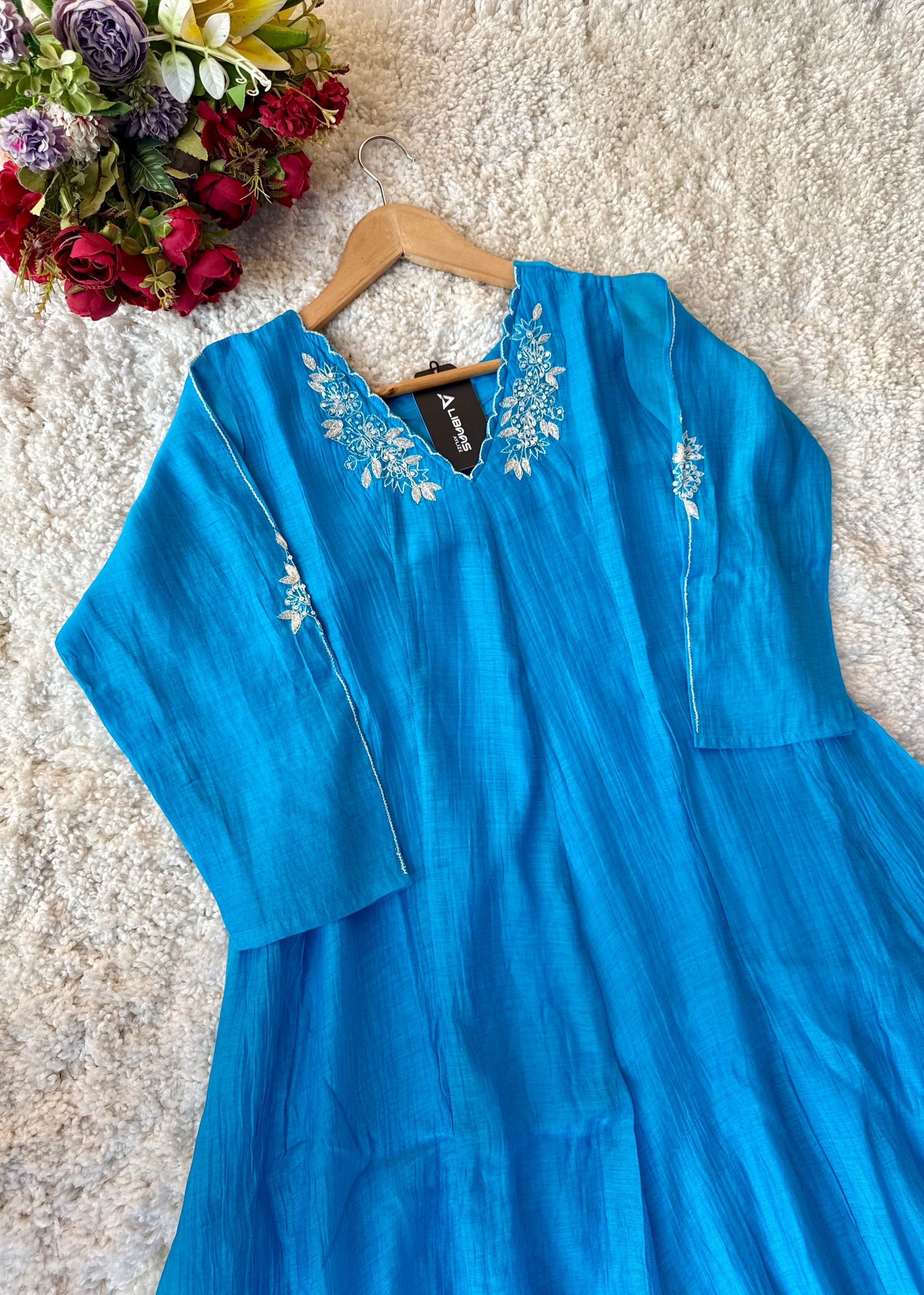 ✨ “Azure – Blue Elegance Mul Chanderi A-Line Suit