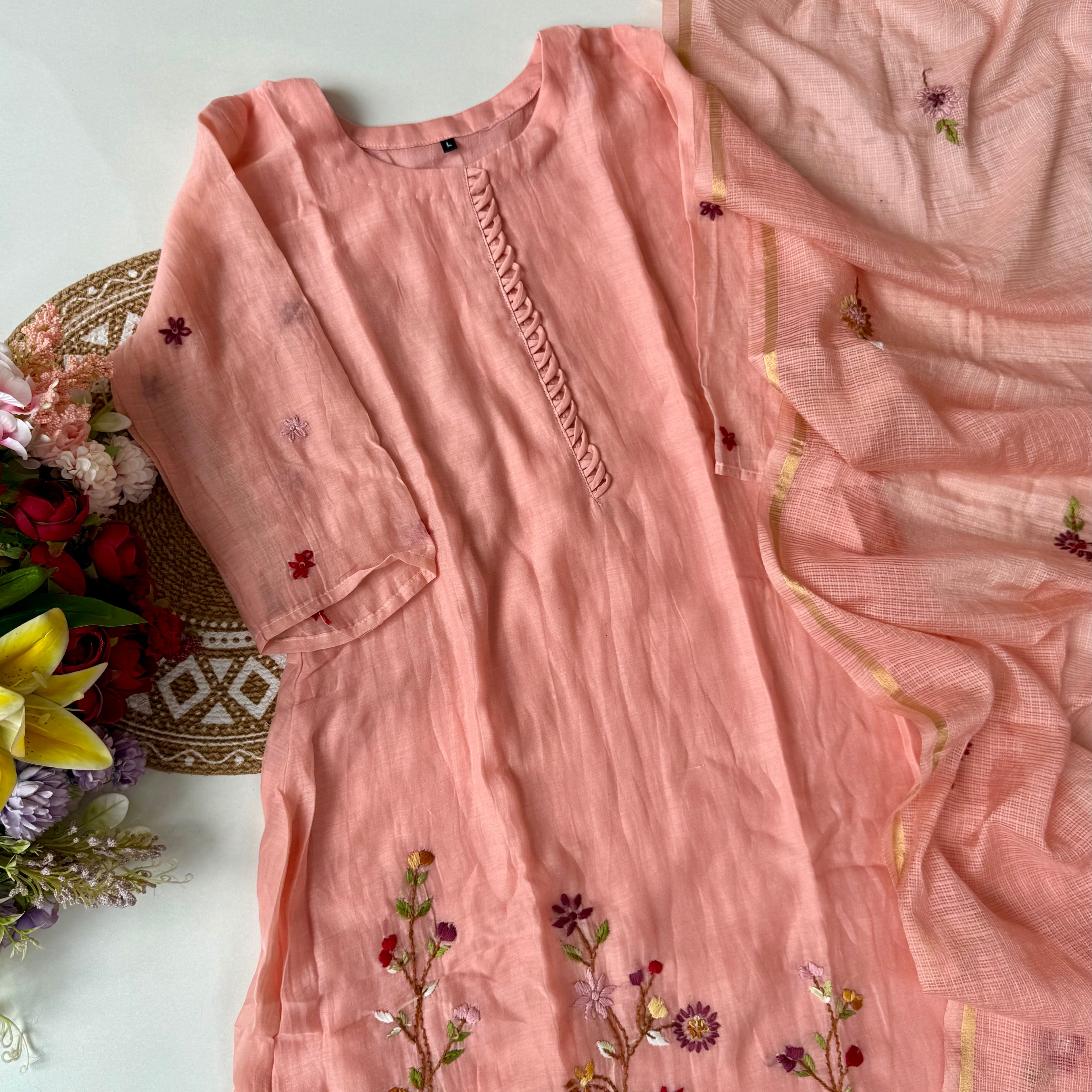 “Thread” Premium Mauve pink Mul Chanderi A Line kurta set