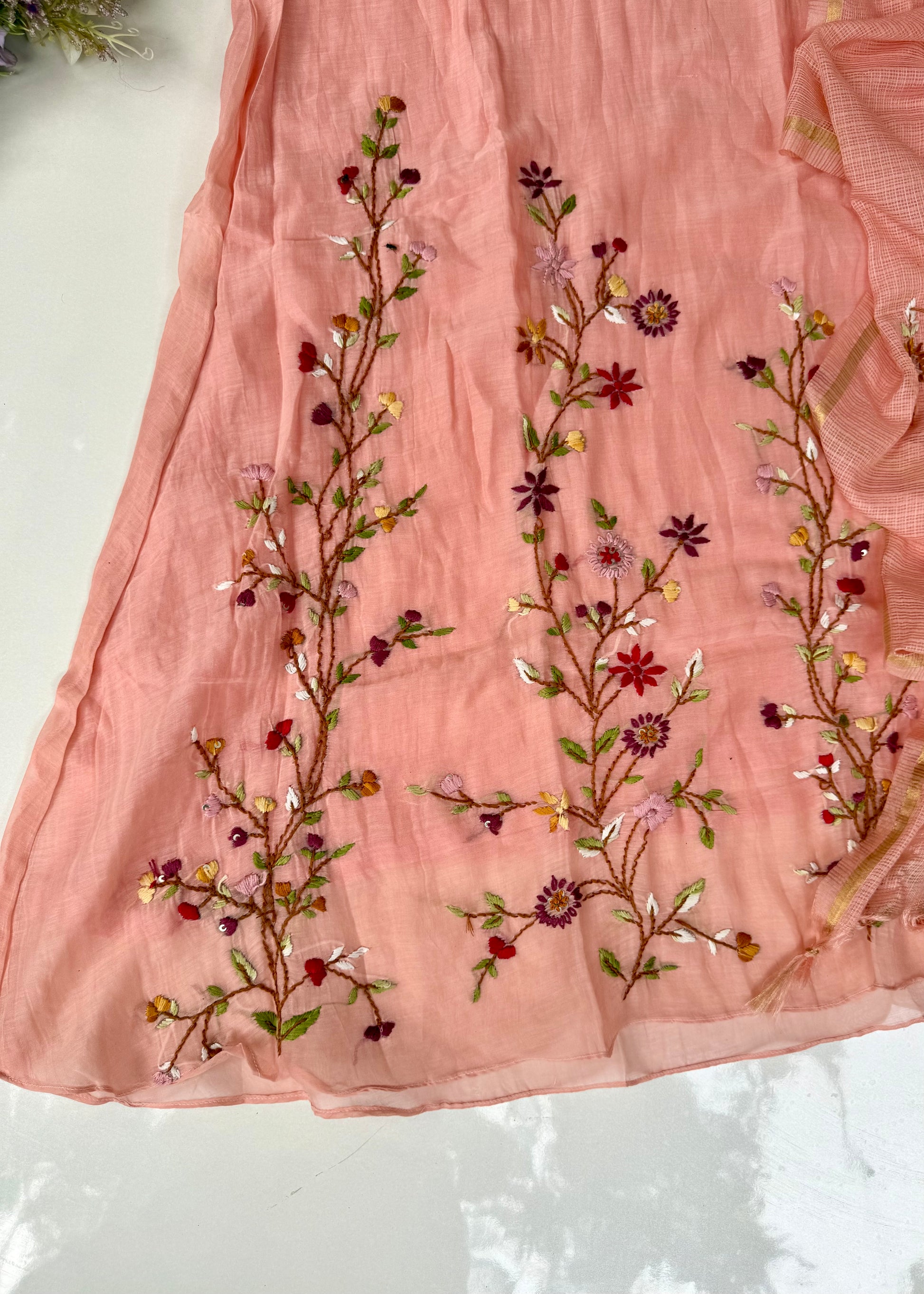 “Thread” Premium Mauve pink Mul Chanderi A Line kurta set
