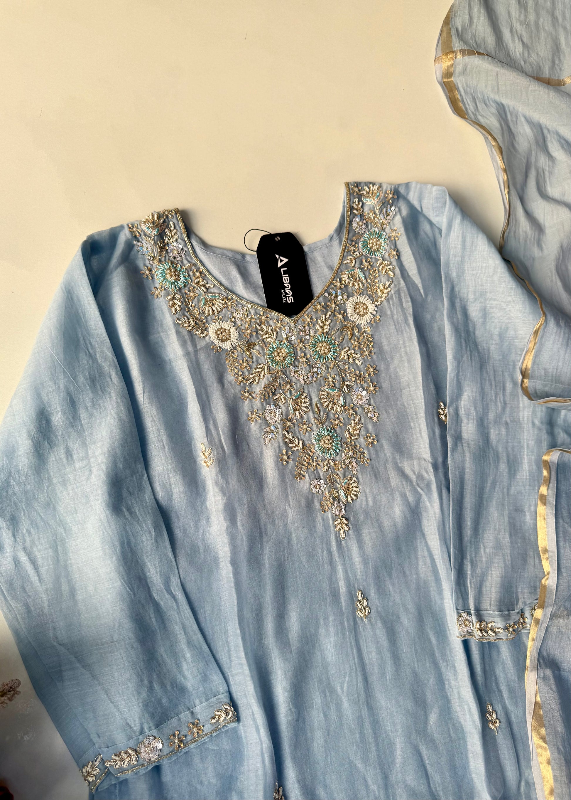 “Rania” Trending Ethnic Wear Powder Blue Mul Chanderi Kurta Set