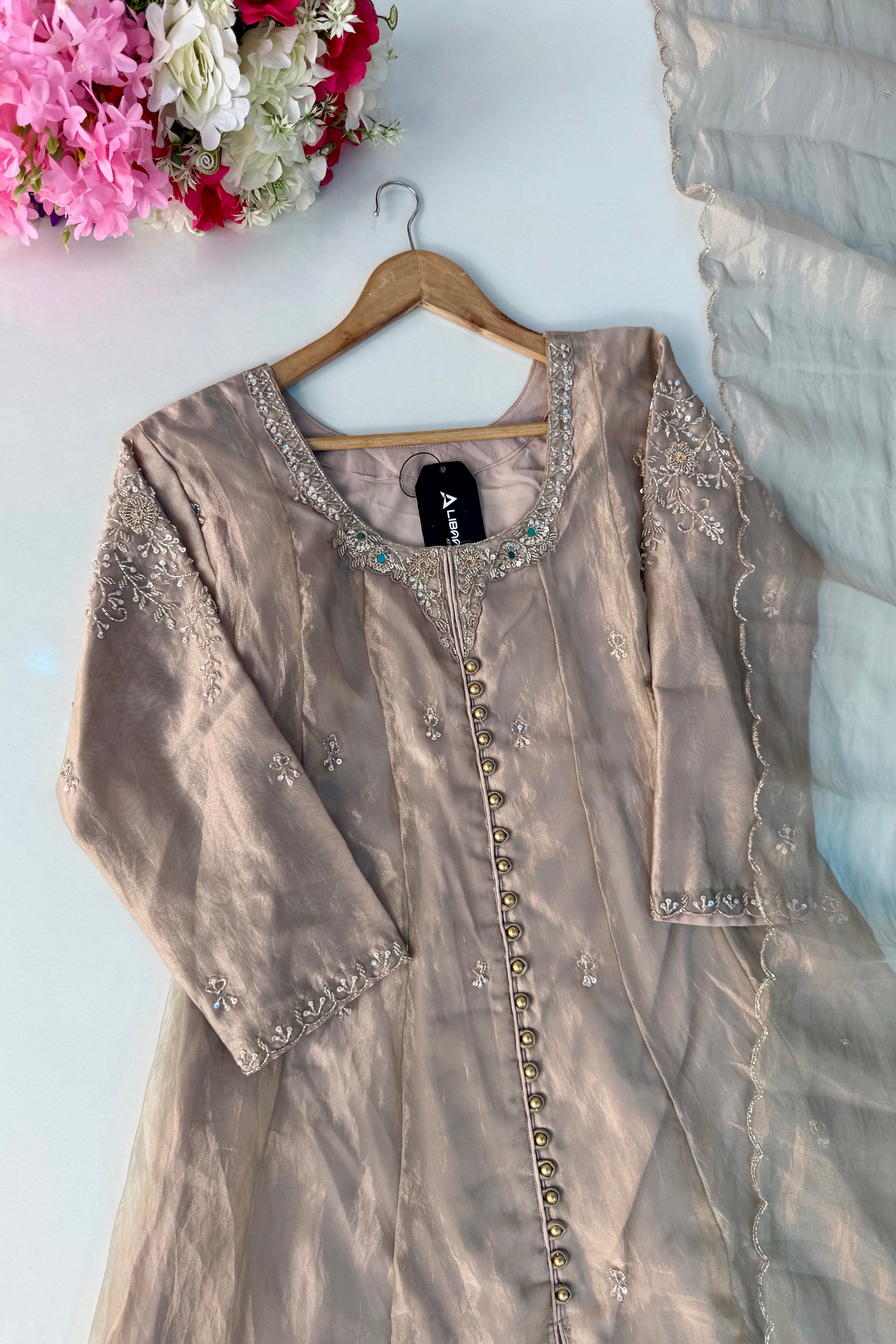 ✨Aiyana- Eid Special Crushed Tissue Heavy Handwork Anarkali Suit