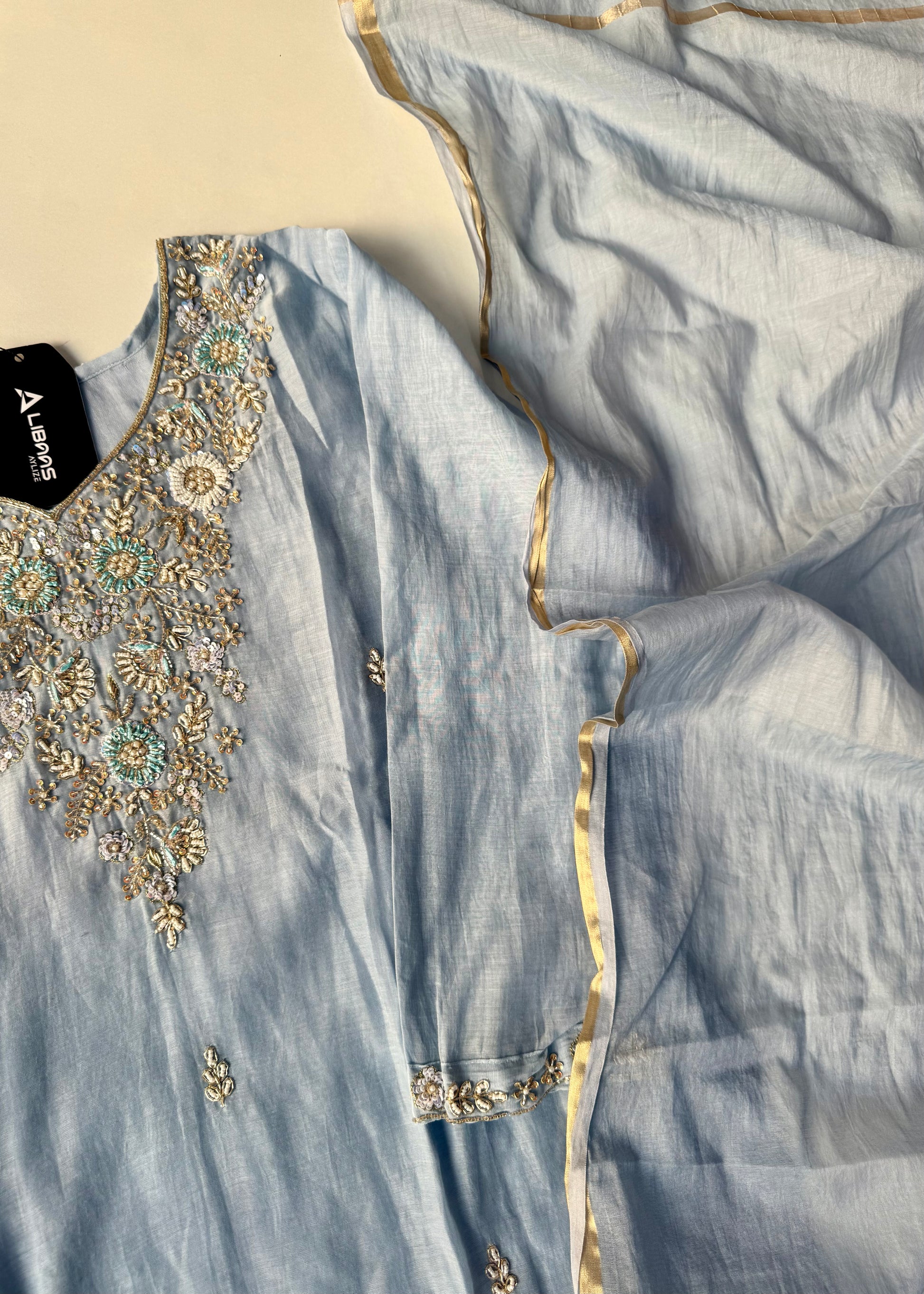 “Rania” Trending Ethnic Wear Powder Blue Mul Chanderi Kurta Set