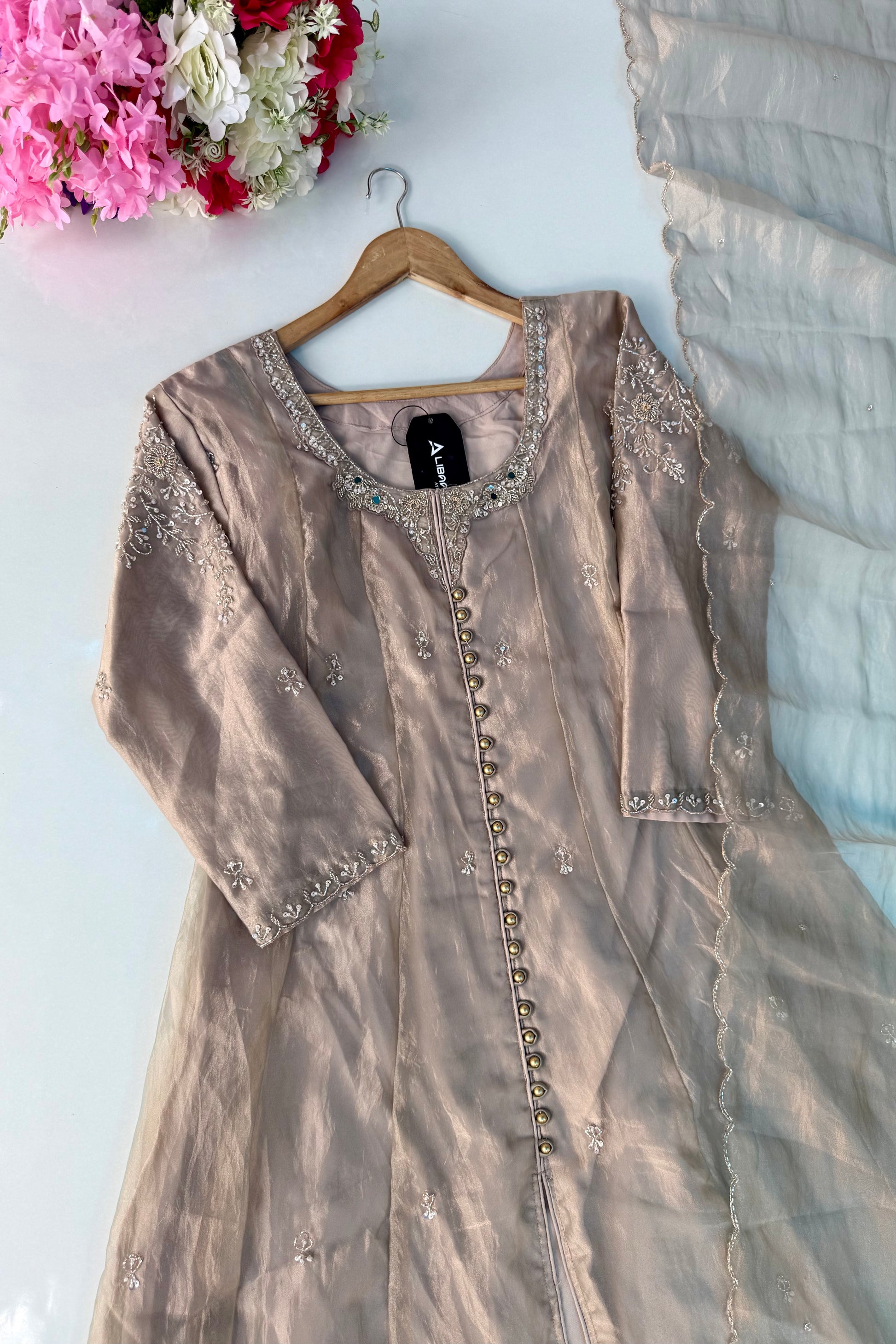 ✨Aiyana- Eid Special Crushed Tissue Heavy Handwork Anarkali Suit